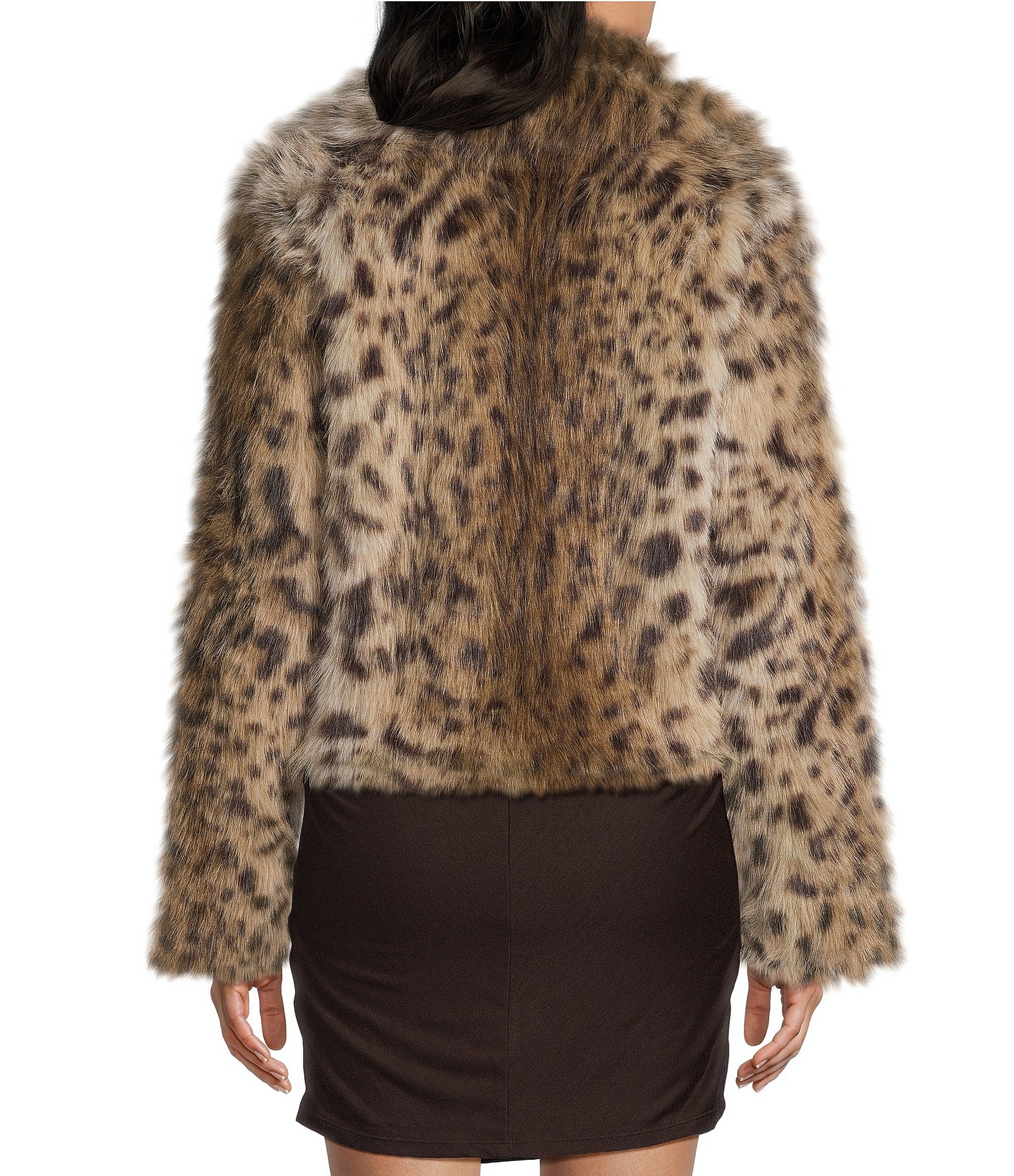 GB Lisa Leopard Printed Faux Fur Coat