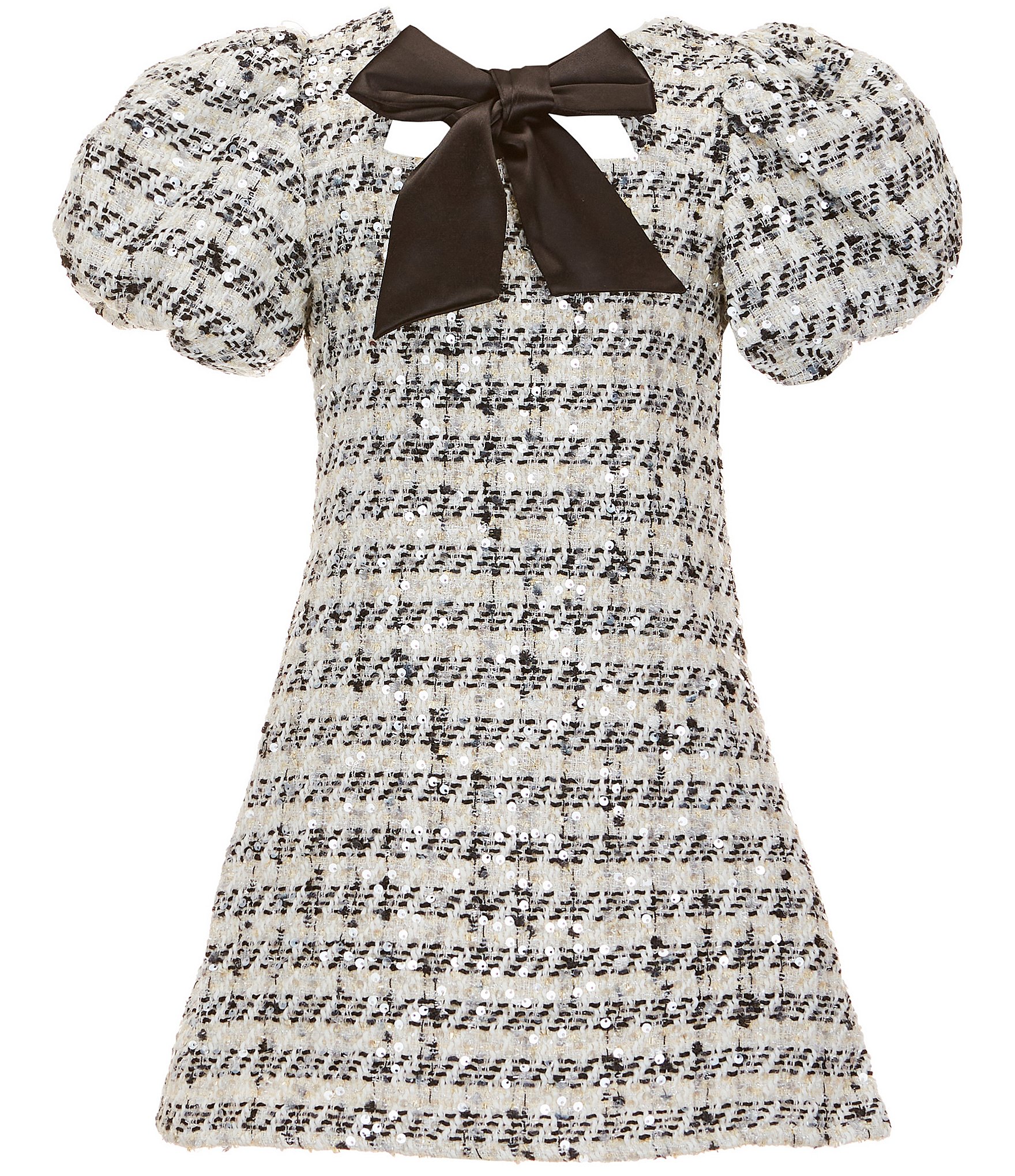 GB Little Girls Puff Sleeve Bow Neck Shift Dress