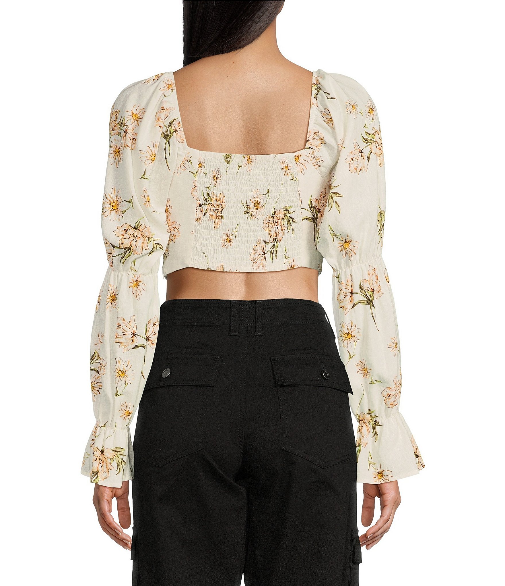 GB Long Sleeve Floral Print Corset Blouse