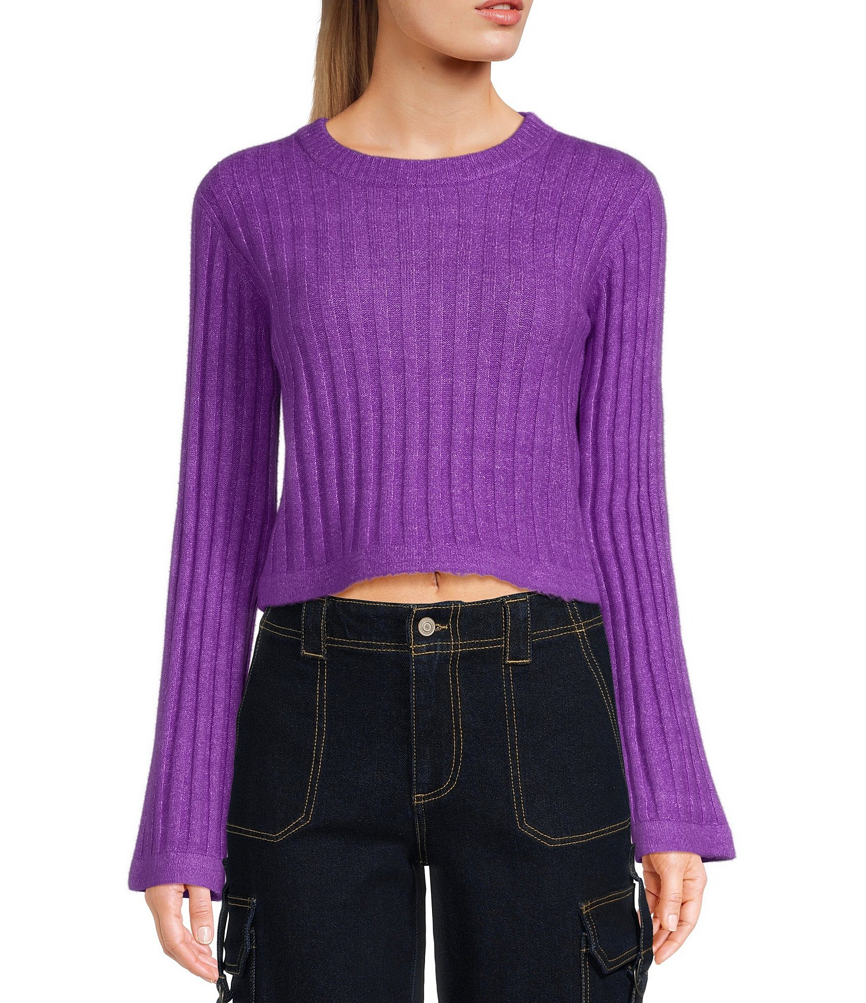 GB Long Sleeve Ribbed Cropped Sweater | Dillard's