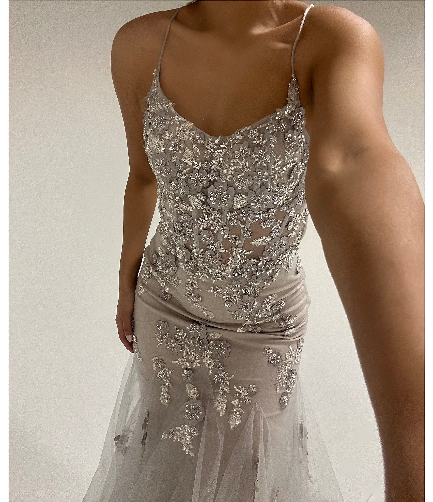 GB Mermaid Beaded Applique Lace Back Gown