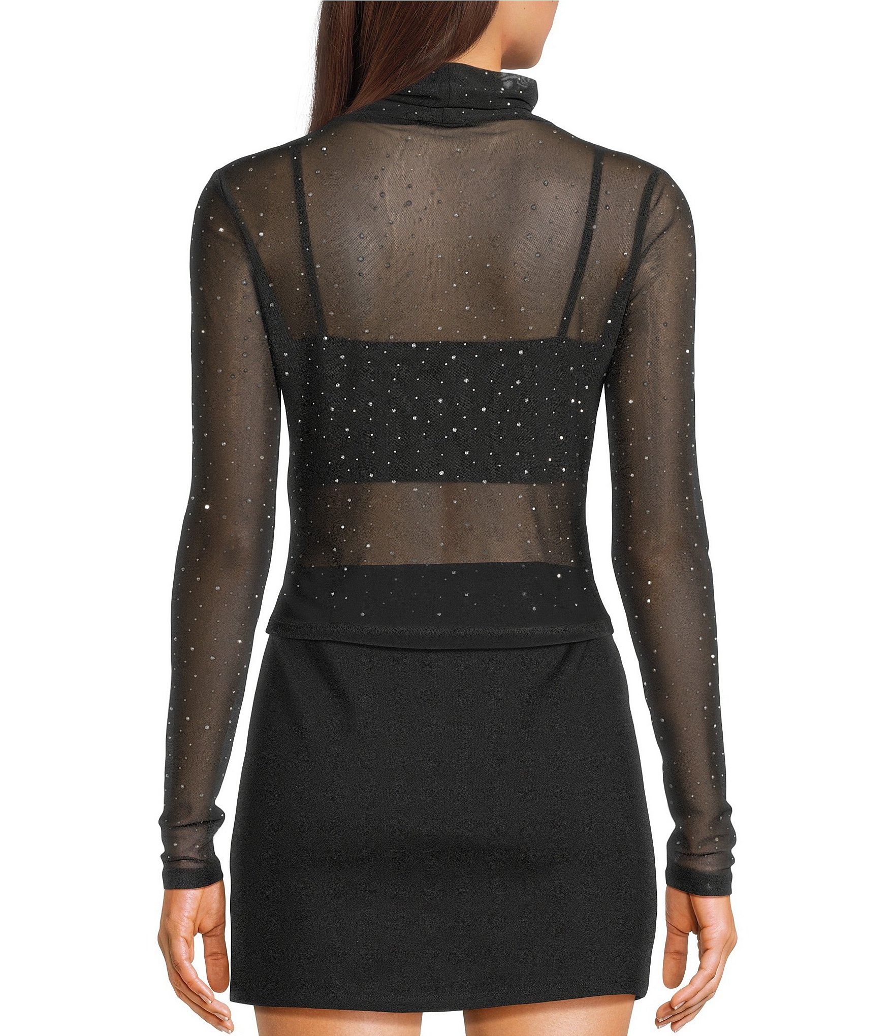 GB Mesh Bedazzled Turtleneck Top