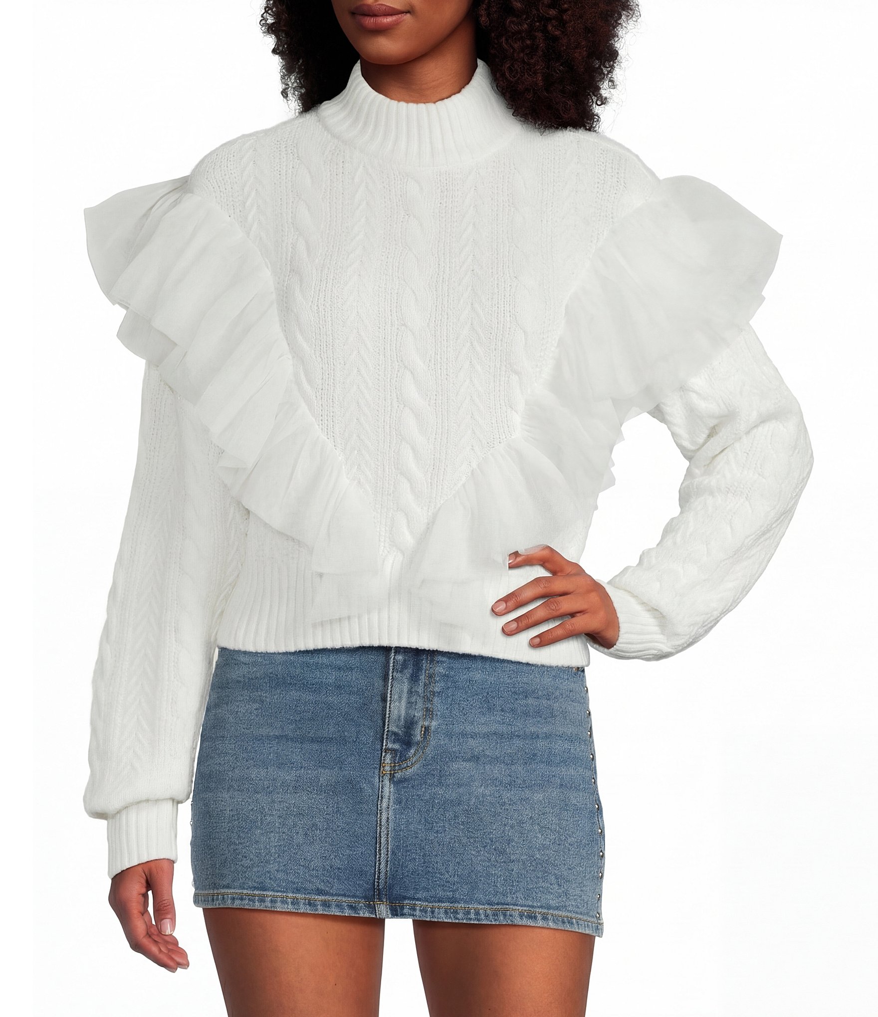 GB Mesh Tulle Cable Knit Sweater