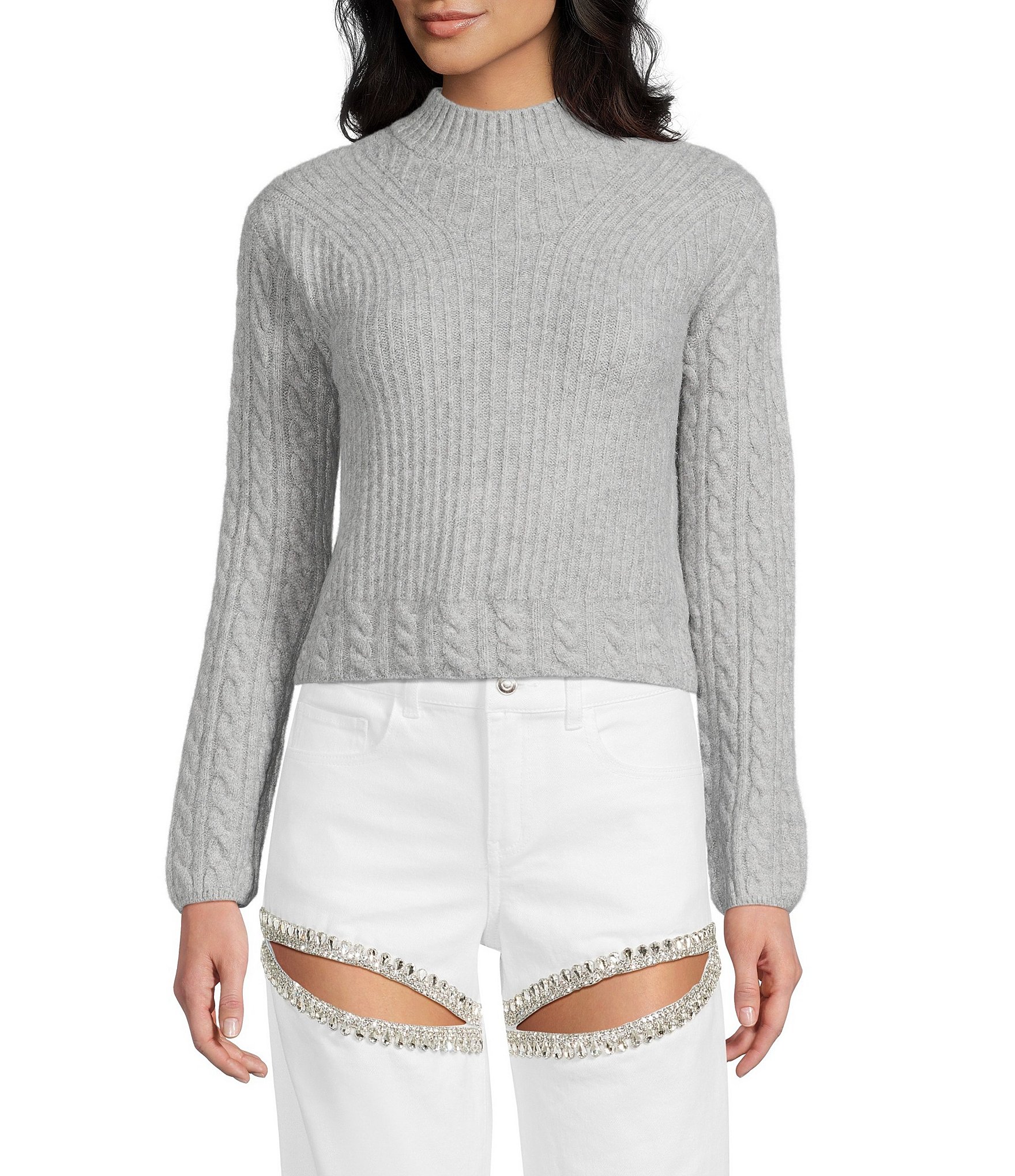 GB Mock Neck Cable Knit Sweater