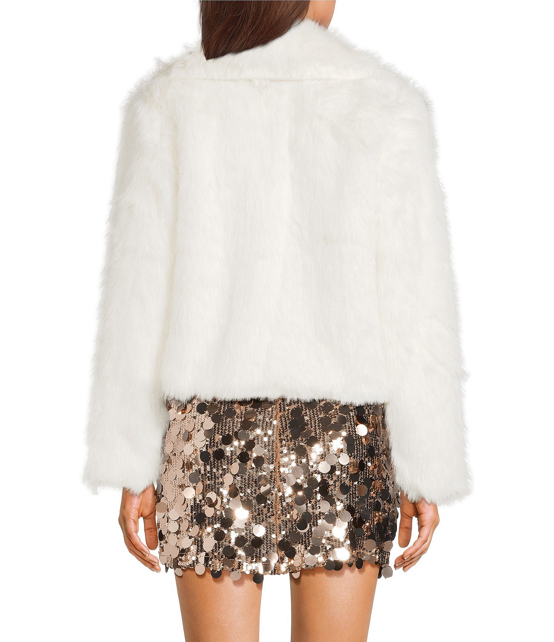 GB Notch Collar Solid Faux Fur Coat