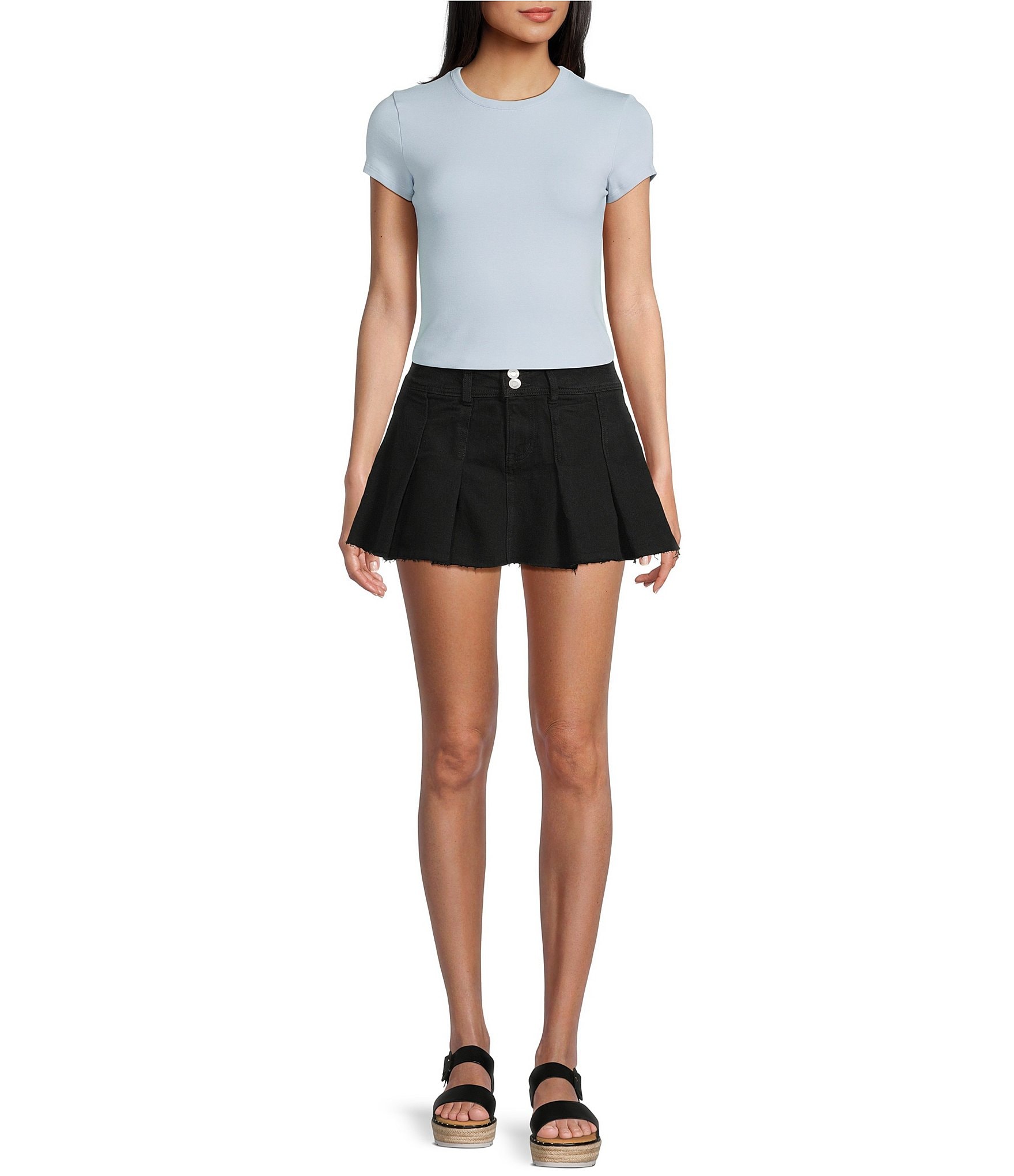 GB Pleated Denim Mini Micro Skort