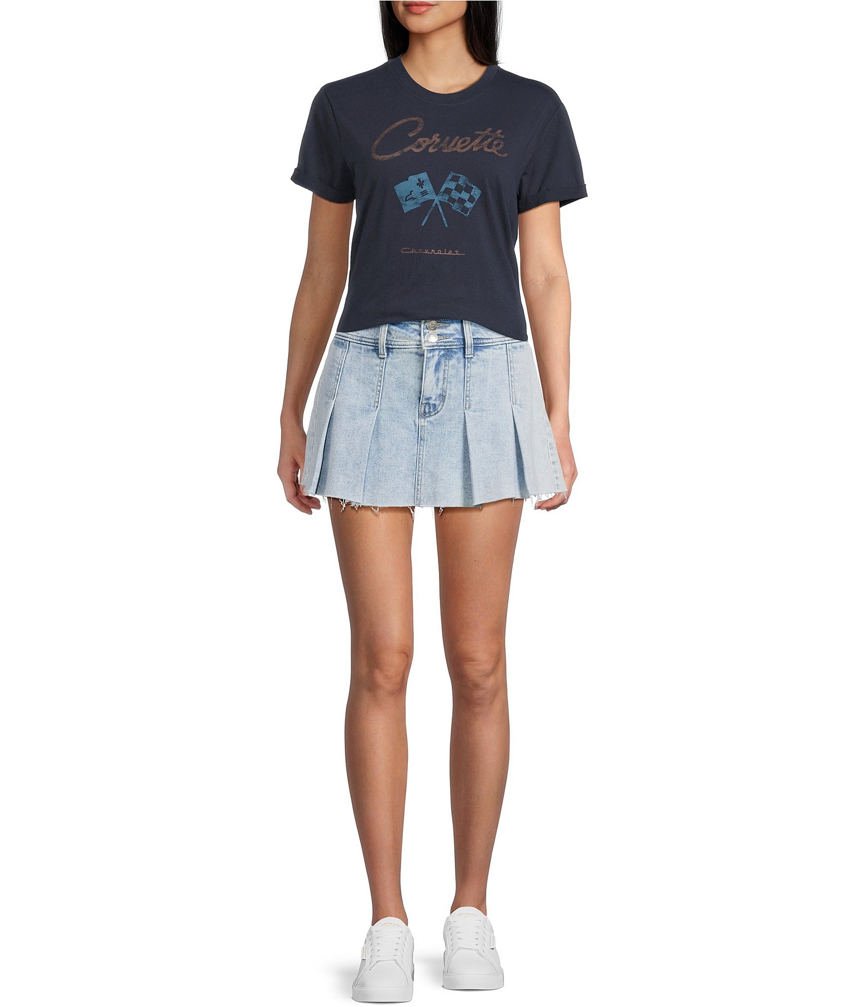 GB Pleated Denim Micro Mini Skort