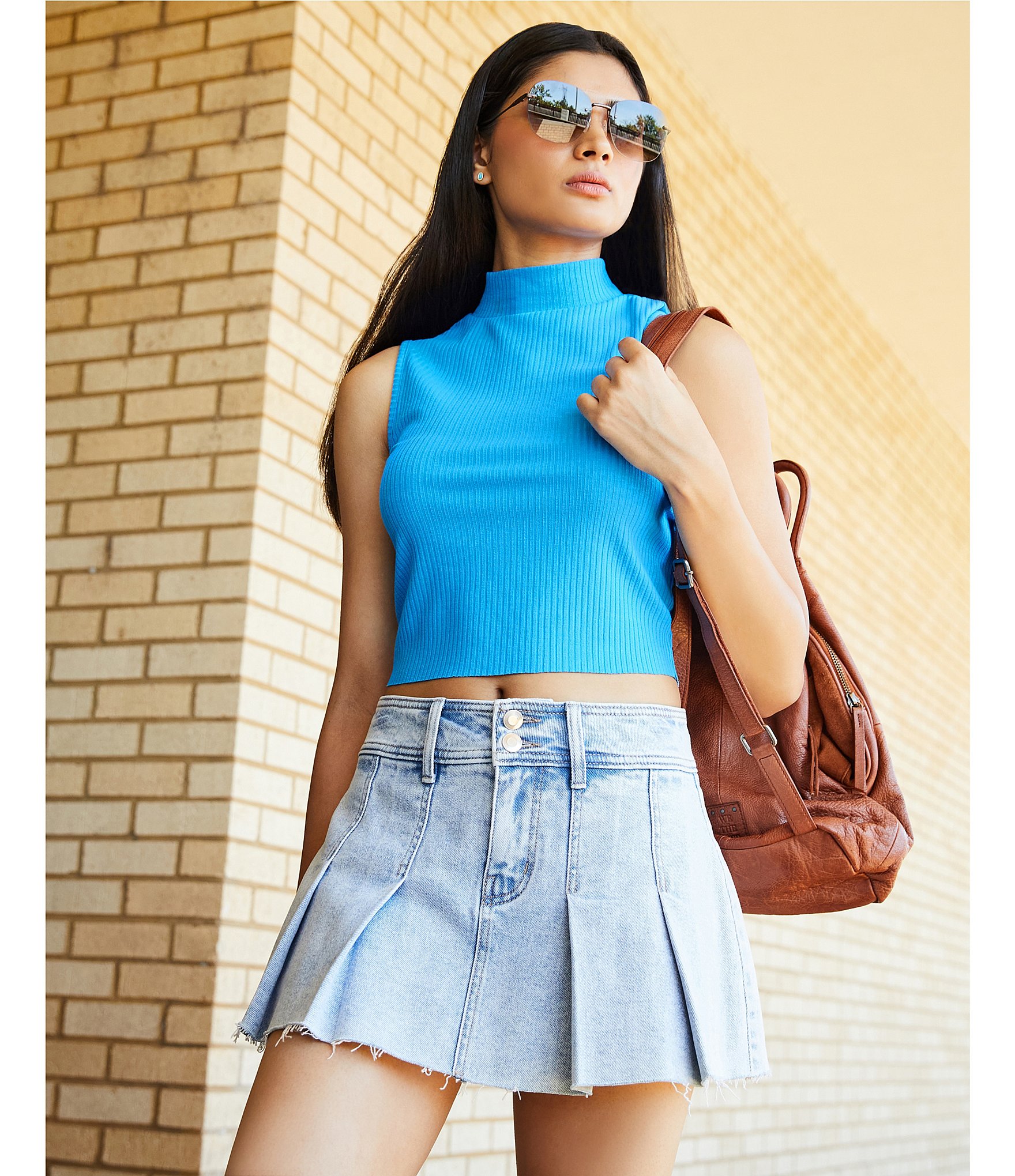 GB Pleated Denim Micro Mini Skort