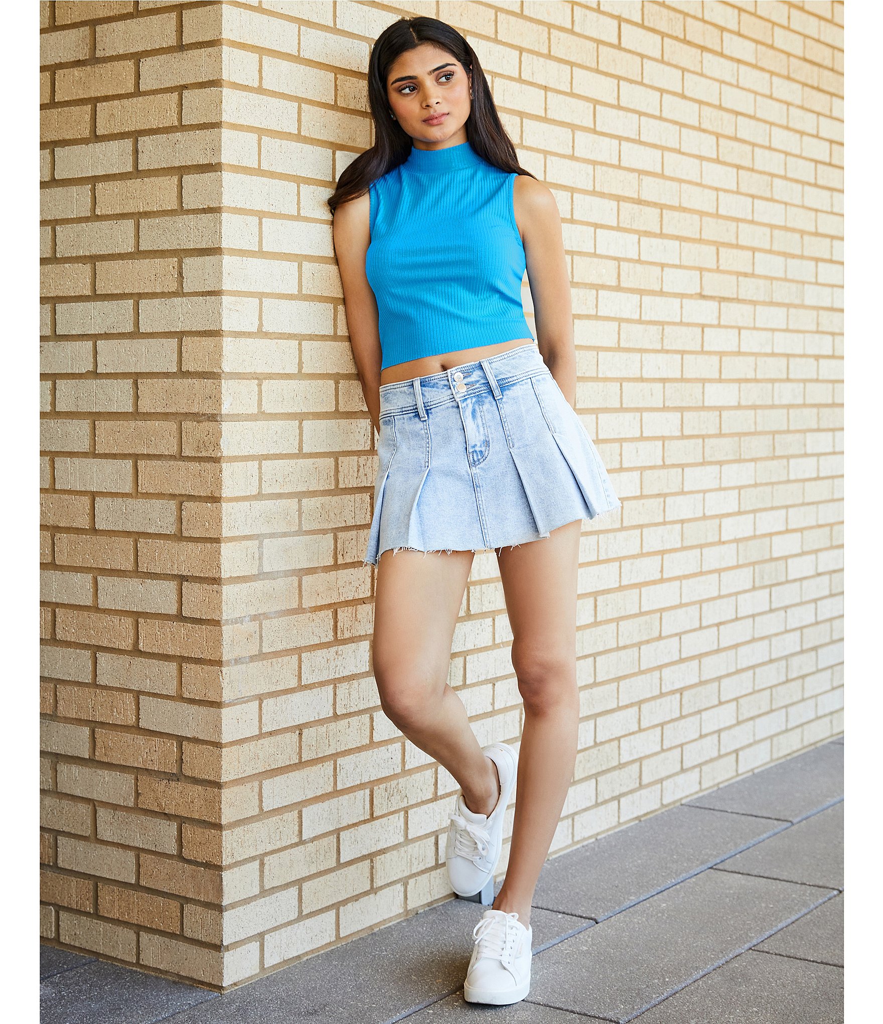 GB Pleated Denim Micro Mini Skort