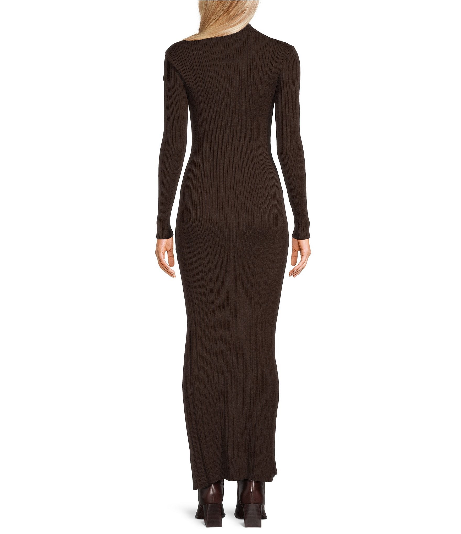 GB Ribbed Mock Neck Side Slit Maxi Dress