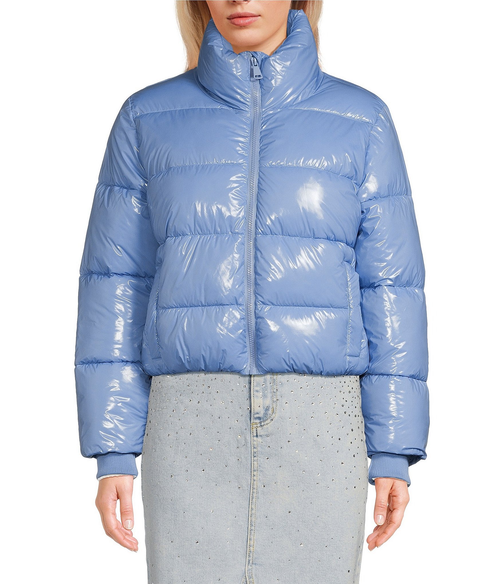 Shiny blue bubble outlet coat