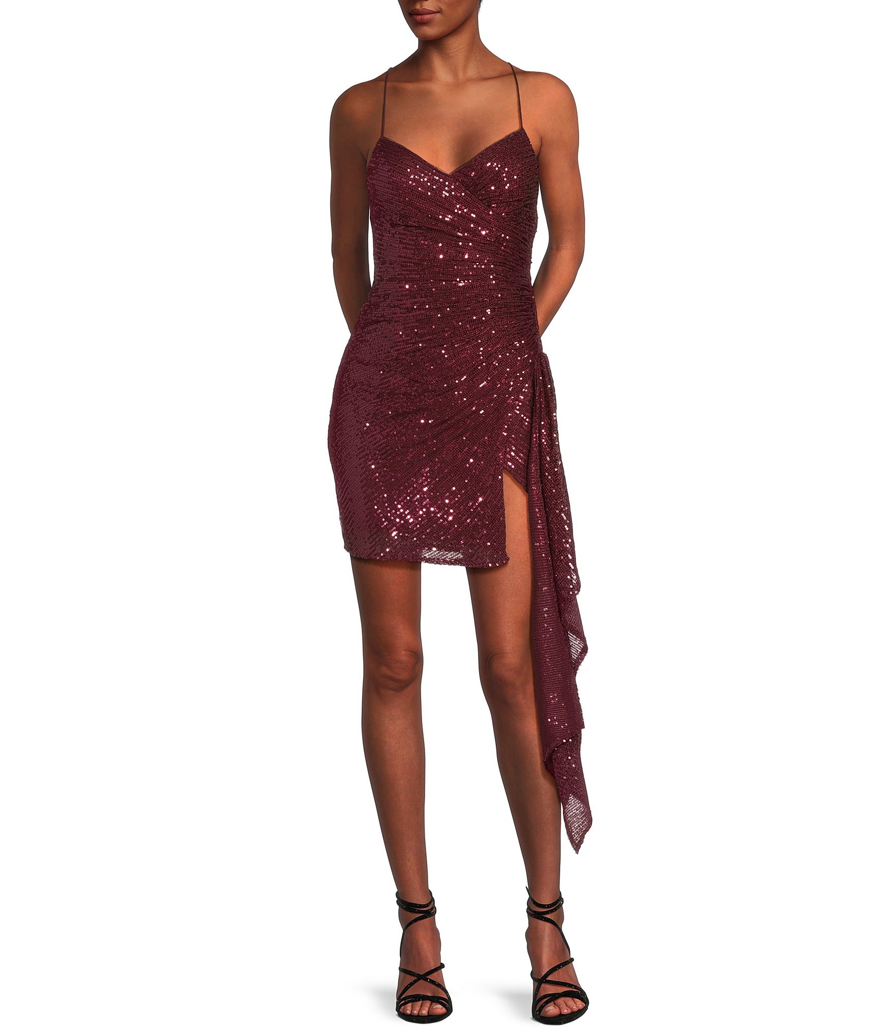 strapless open back dress Red Sequin Mini Sleeveless Dress