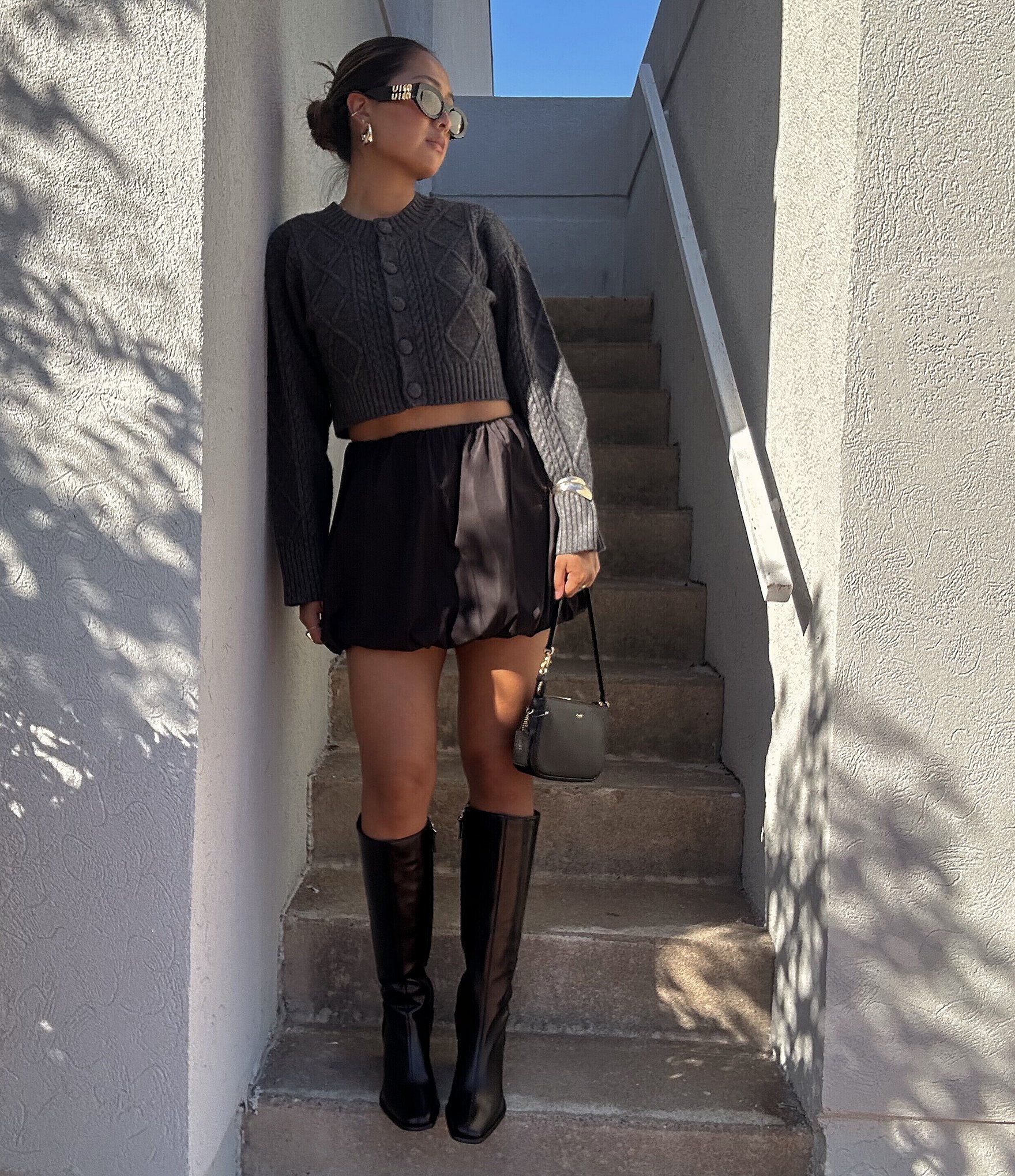 GB Sole-Sister Glossy Leather Square Toe Block Heel Tall Boots