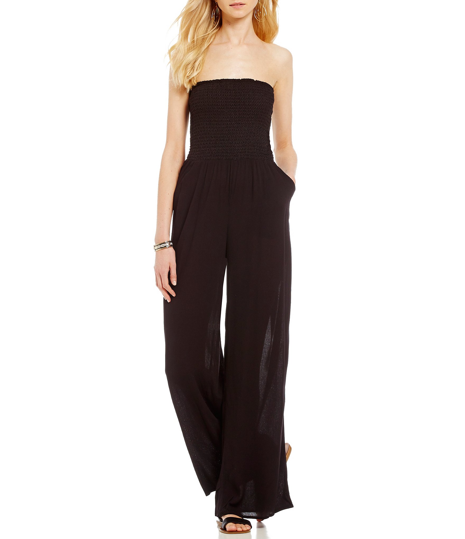 GB Strapless Smocked Bodice Wide Leg Jumpsuit | Dillards