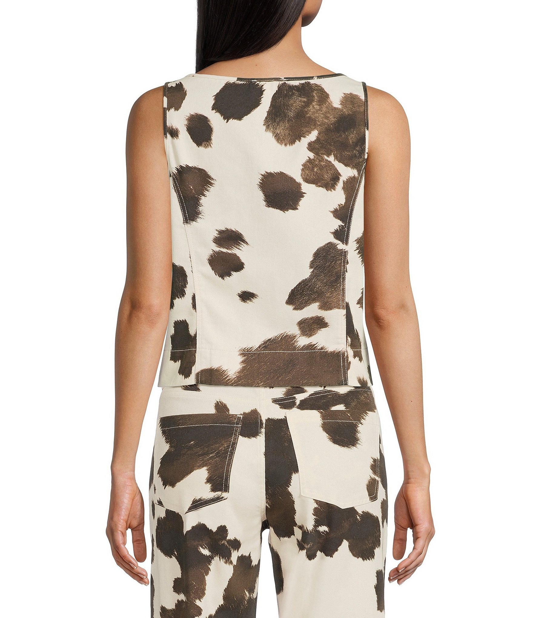 GB Tie Front Cow Print Coordinating Tank Top