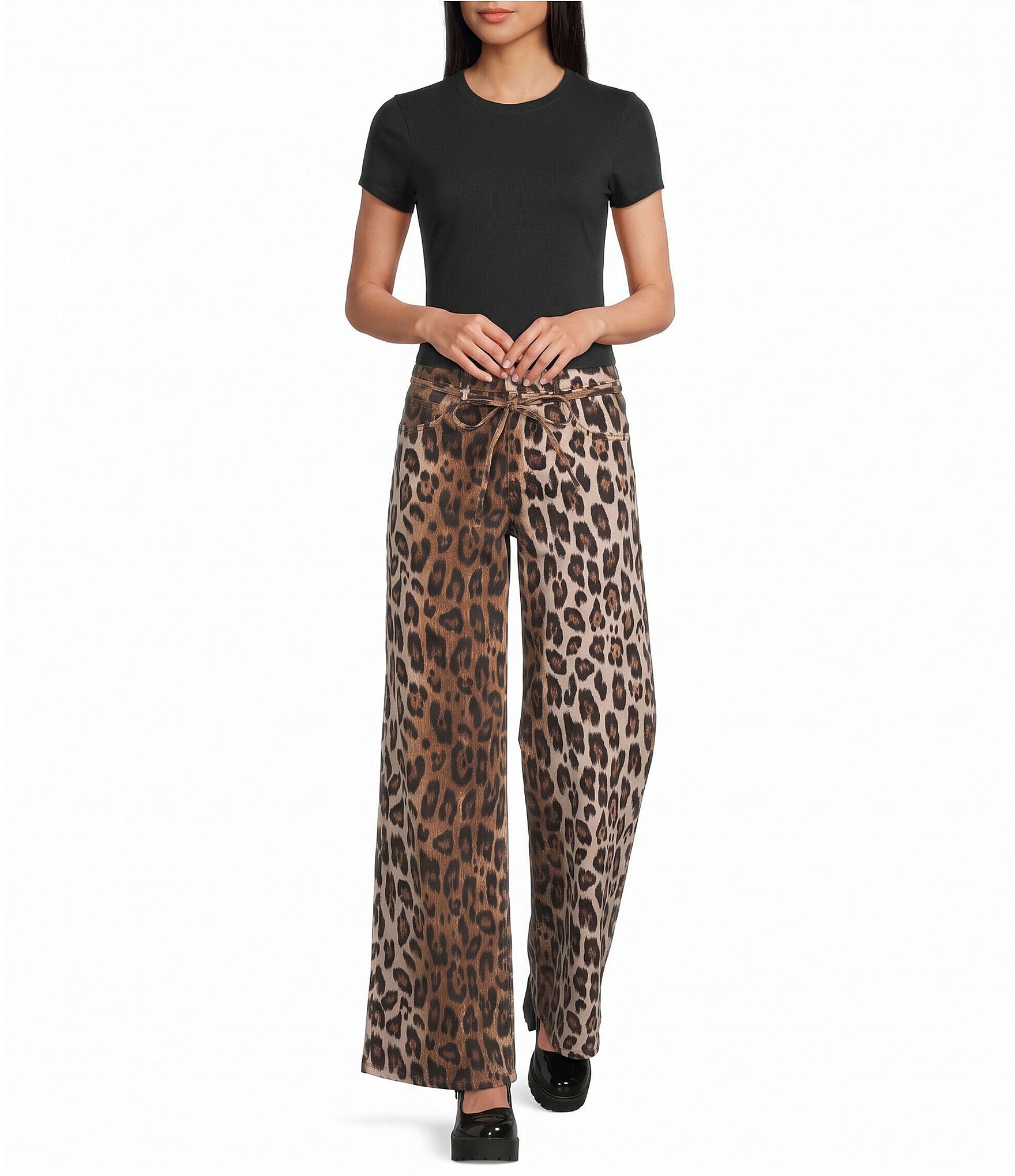 GB Tie Waist Leopard Print Baggy Jeans