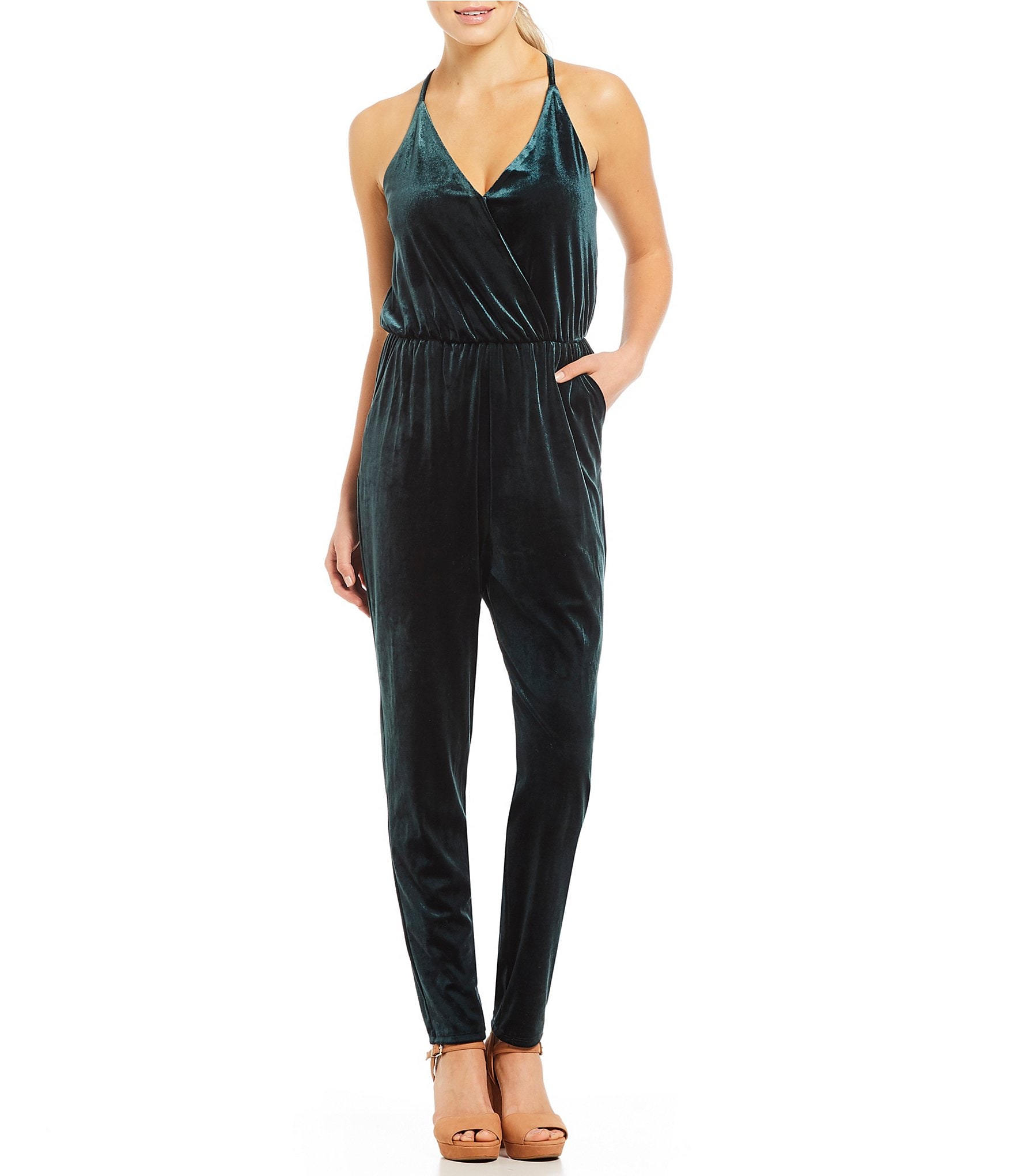 GB Velvet V-Neck Jumpsuit | Dillards