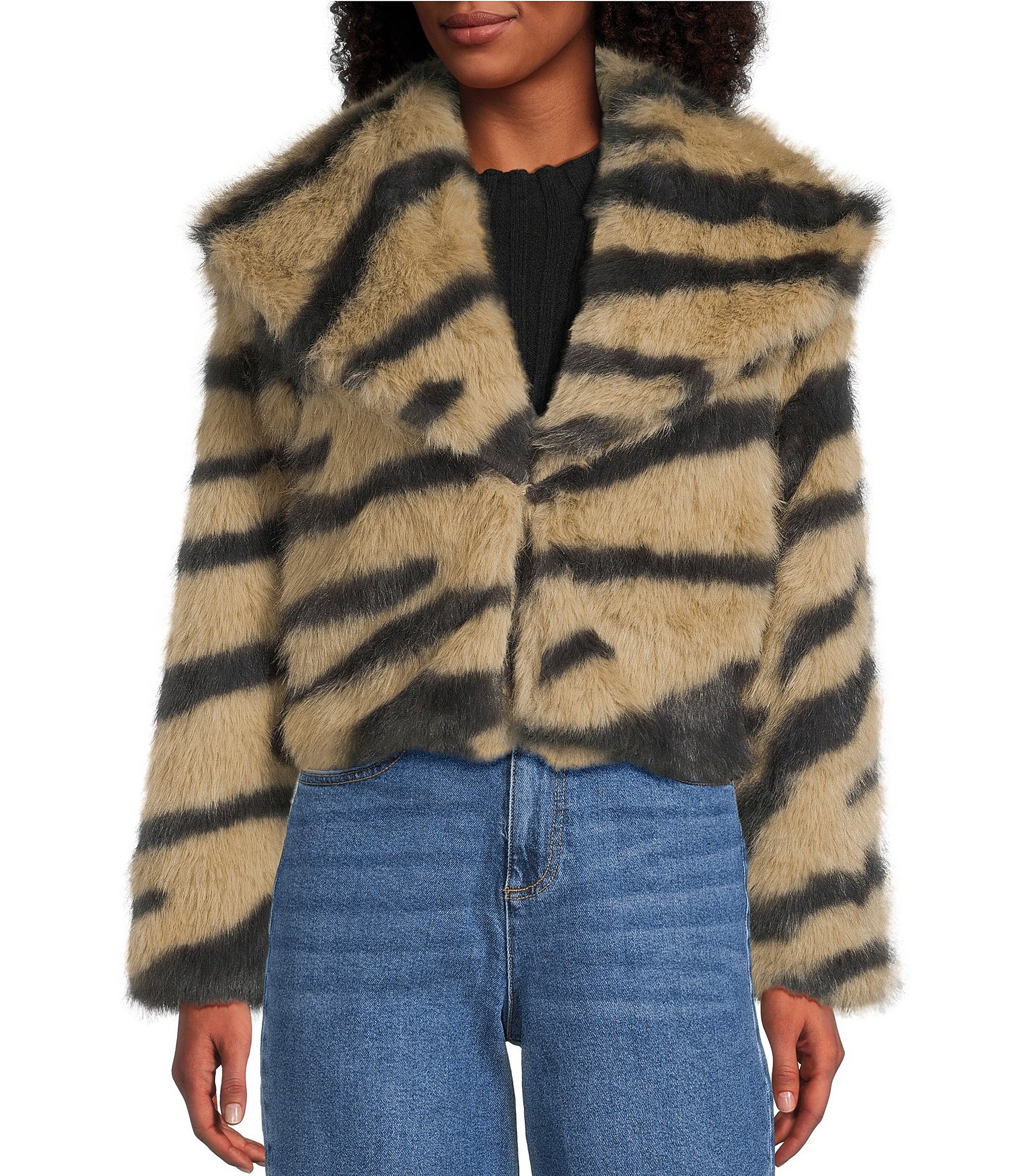 GB Zebra Crop Faux Fur Jacket