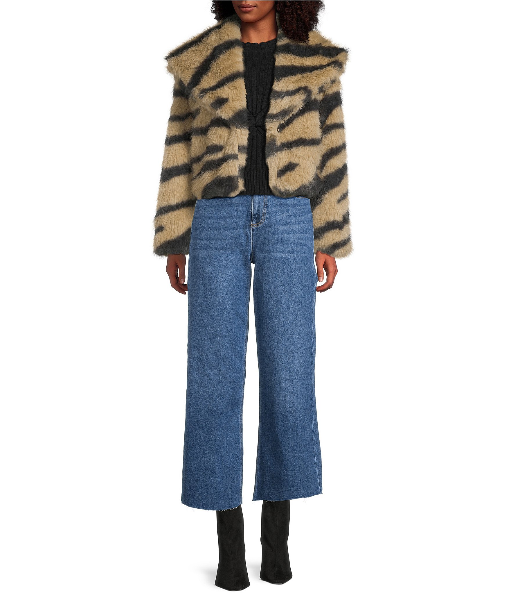 GB Zebra Crop Faux Fur Jacket