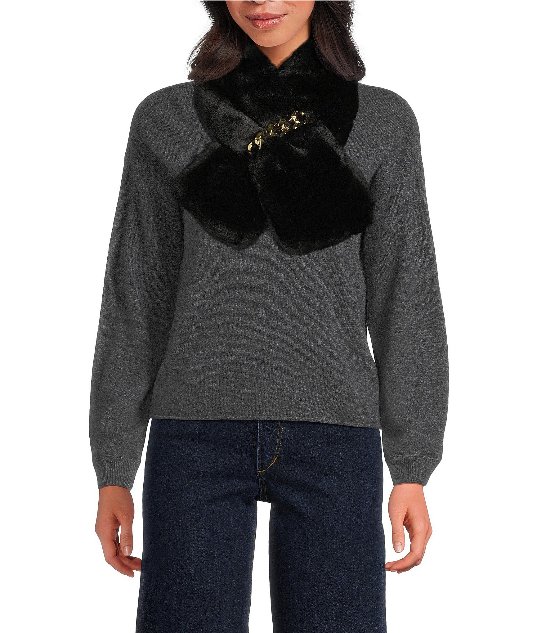 Gemma Layne Chain Pull Through Faux Fur Neck Wrap