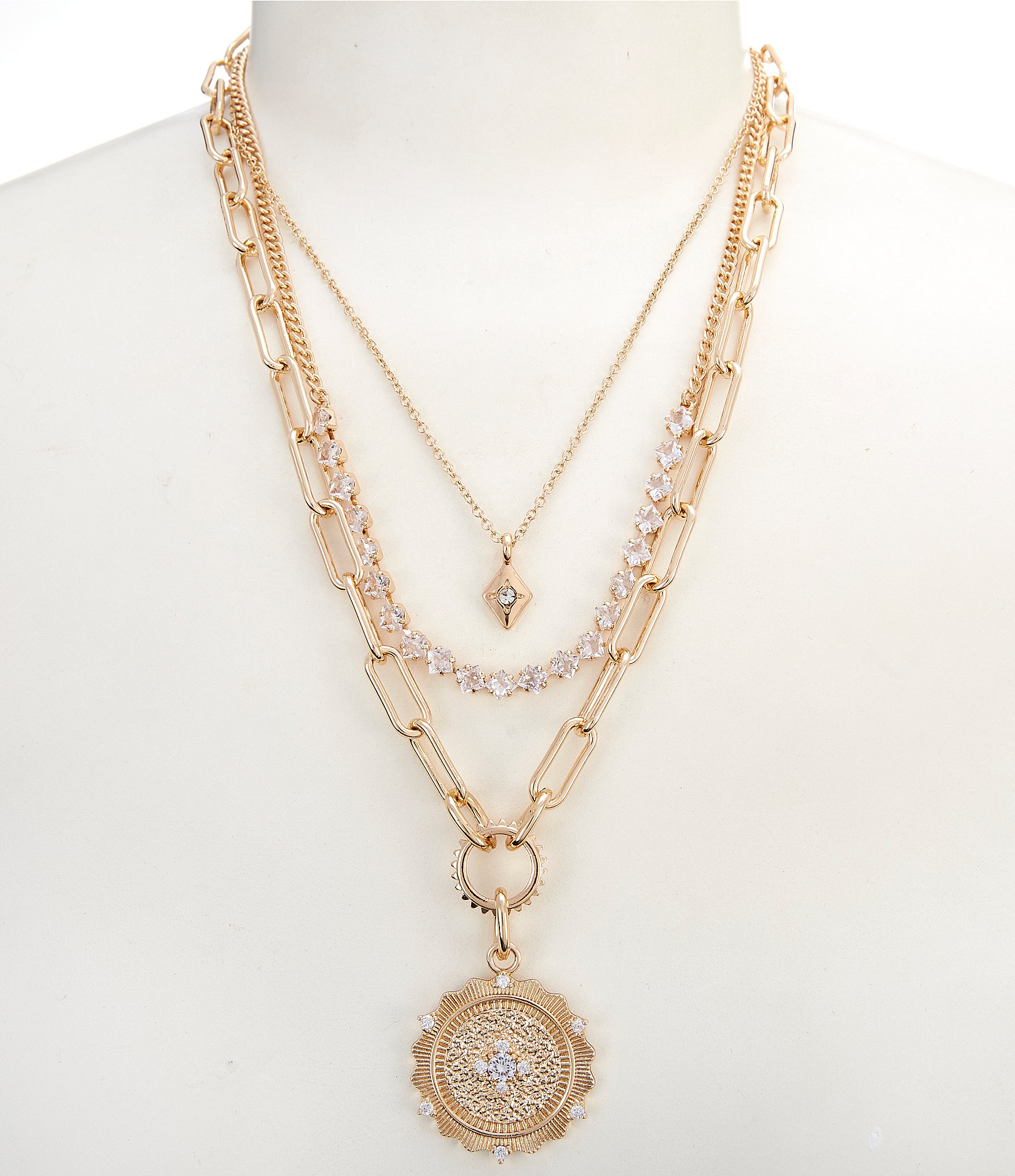 Gemma Layne Compass Pendant Short Multi-Strand Necklace
