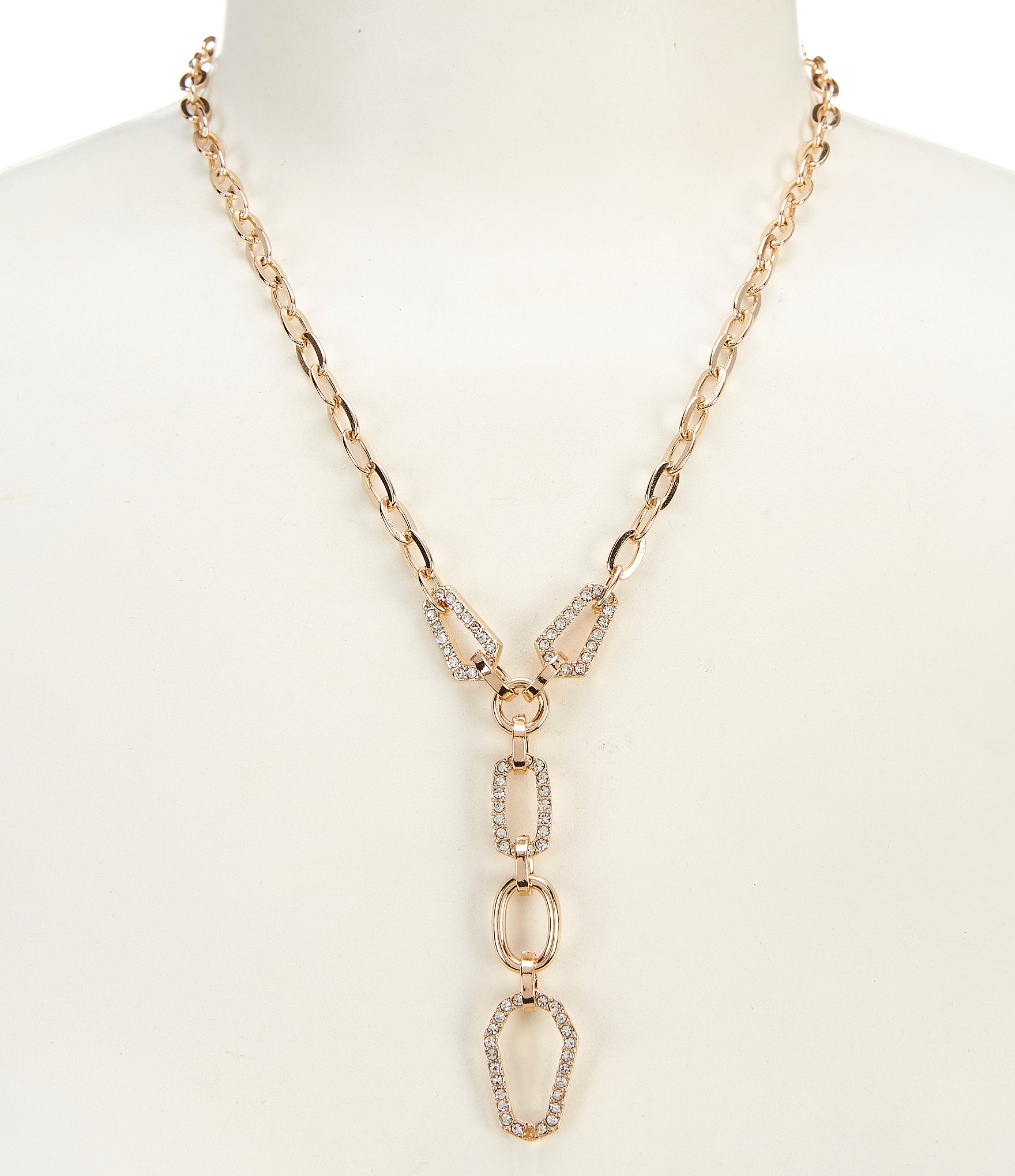 Gemma Layne Crystal Pave Link Chain Oval Drop Y Necklace