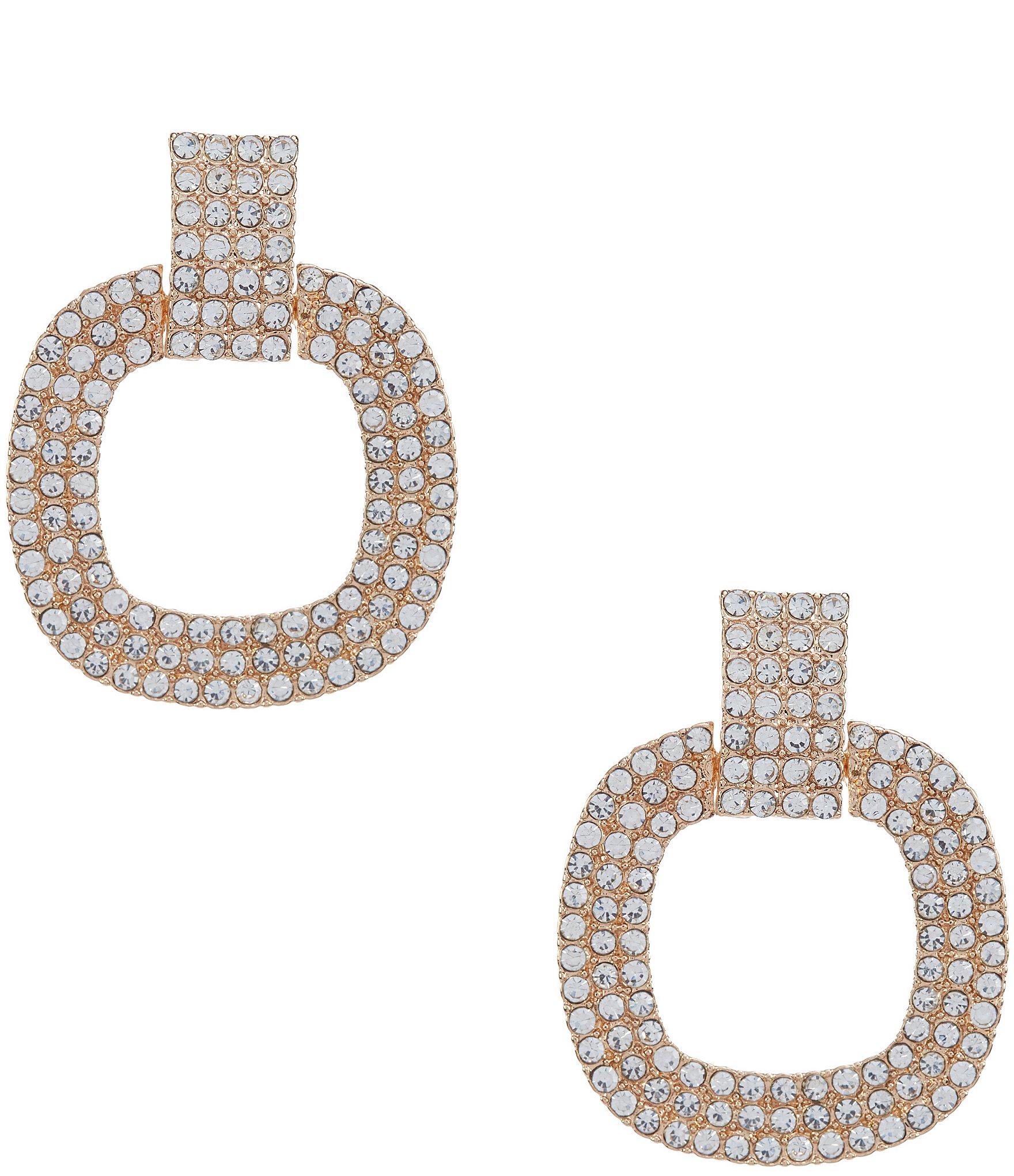 Gemma Layne Crystal Pave Rectangular Stud Open Orbital Drop Earrings