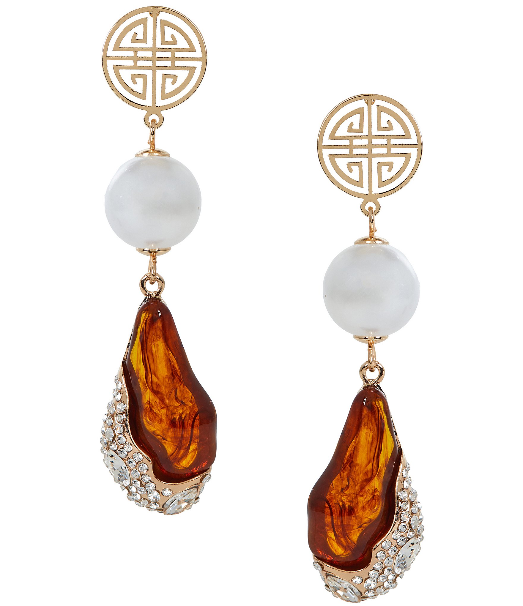 Gemma Layne Geo Pearl and Embellished Resin Drop Earrings