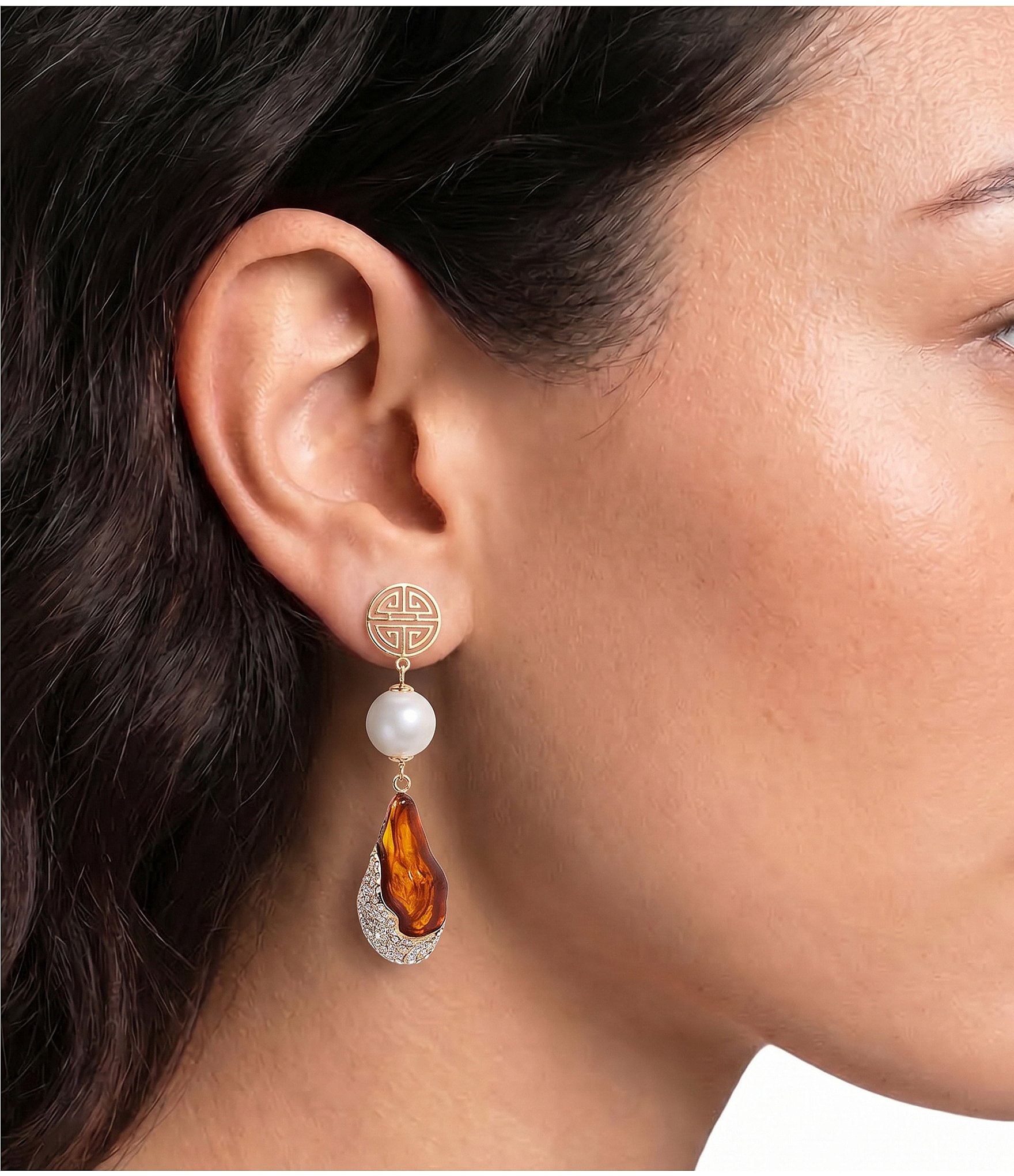 Gemma Layne Geo Pearl and Embellished Resin Drop Earrings