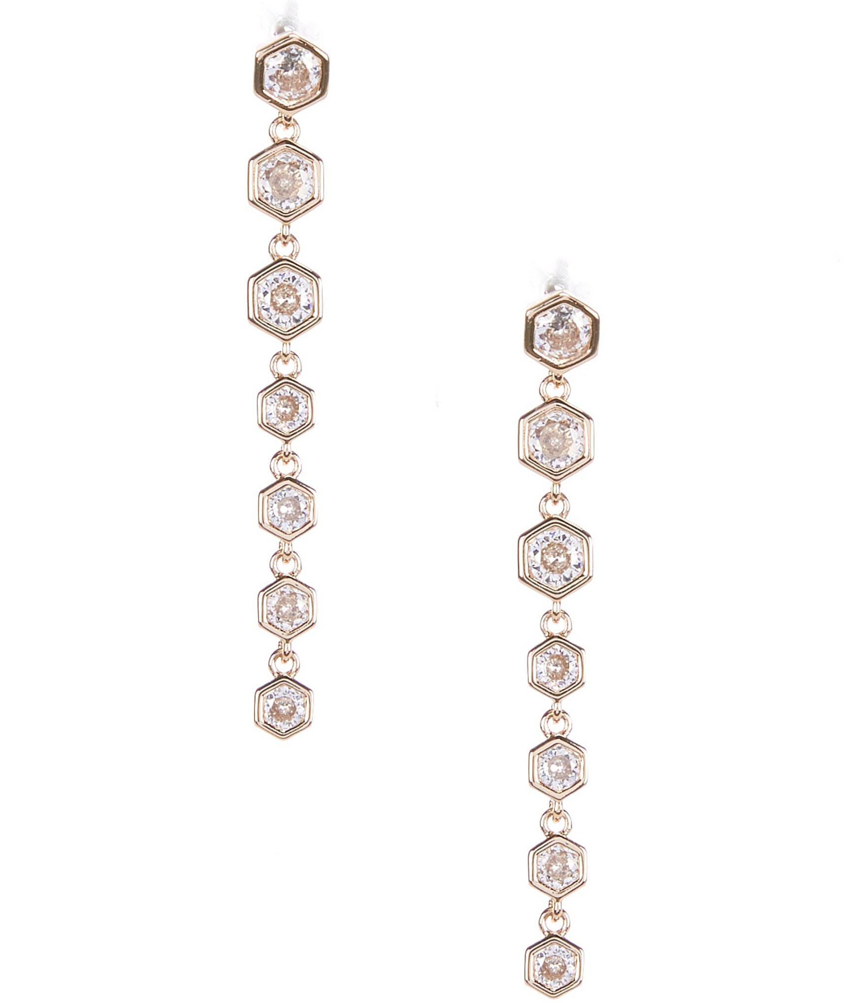 Gemma Layne Gold CZ Stone Hexagon Metal Linear Earrings