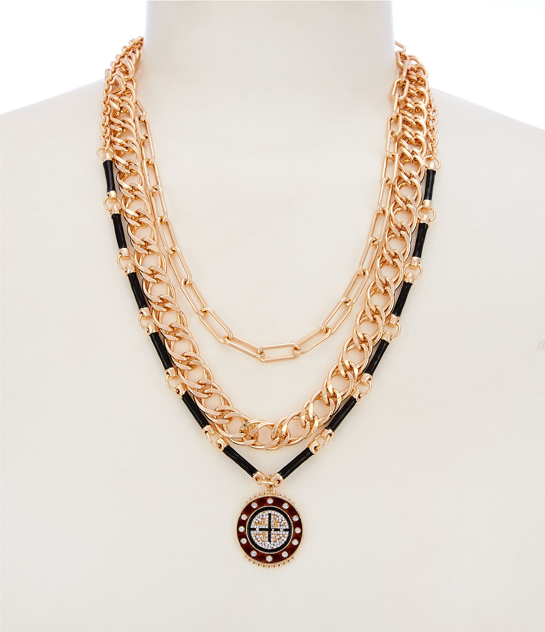 Gemma Layne Multi Layer Chain Short Multi-Strand Geo Pendant Necklace