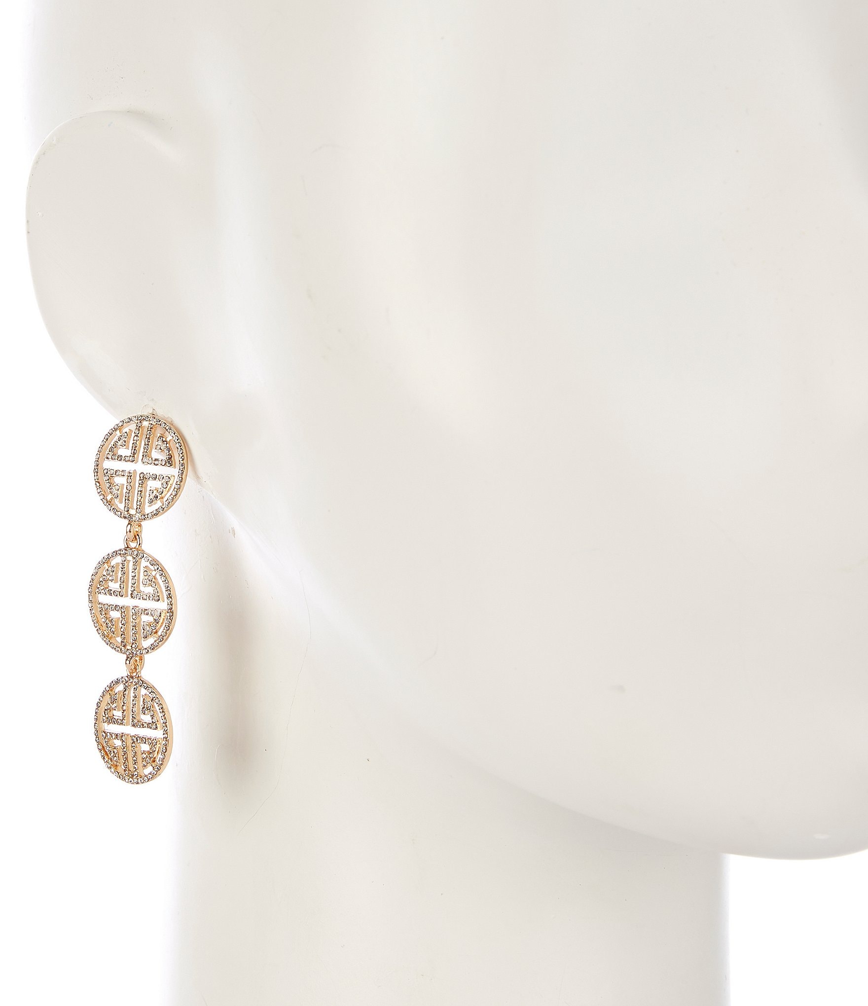 Gemma Layne Pave Rhinestone Geometric Cutout Trip Drop Earrings