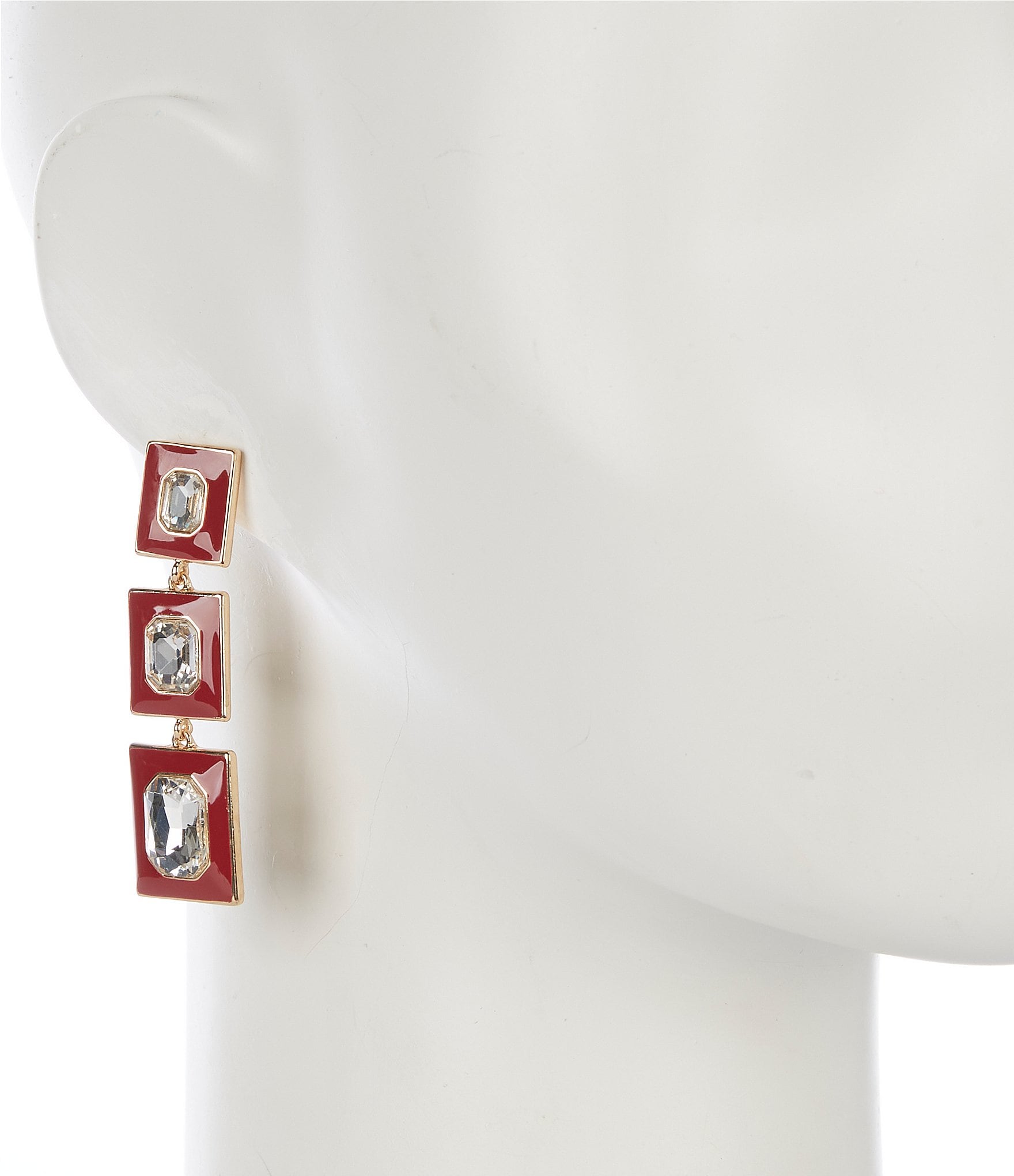 Gemma Layne Red Enamel Crystal Stone Graduating Square Drop Earrings