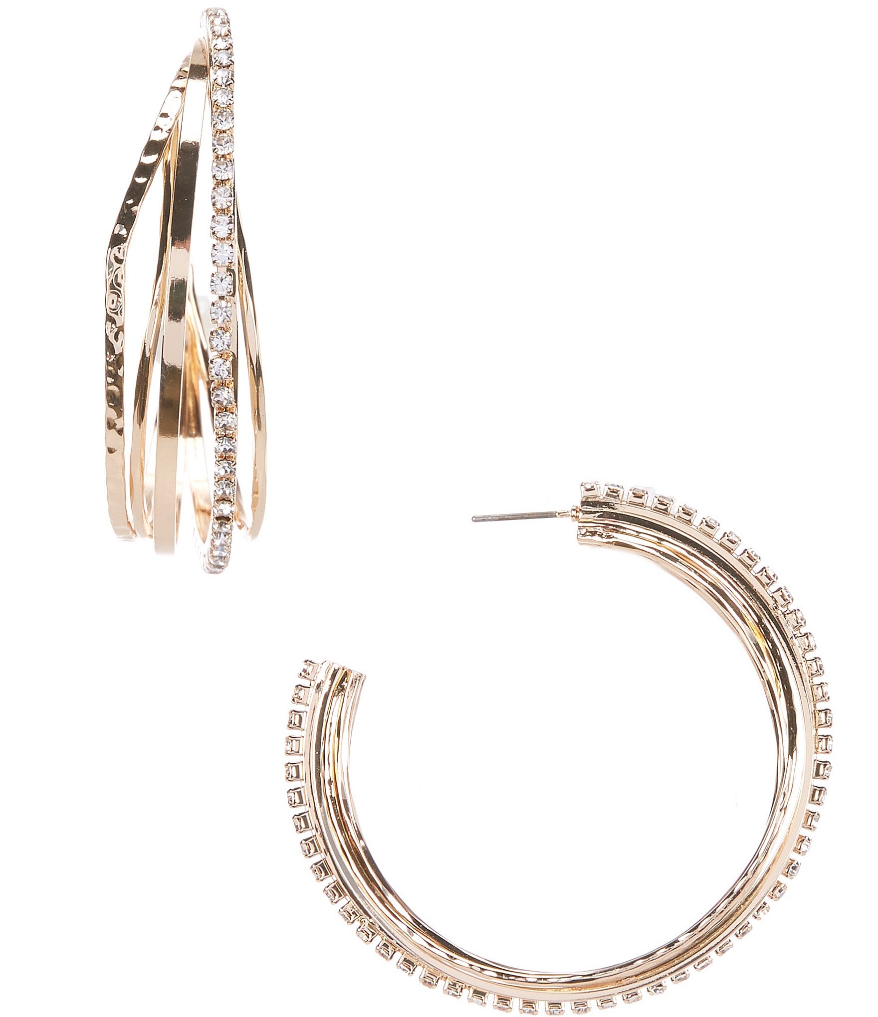 Gemma Layne Rhinestone Chain Textured Wire Hoop Earrings