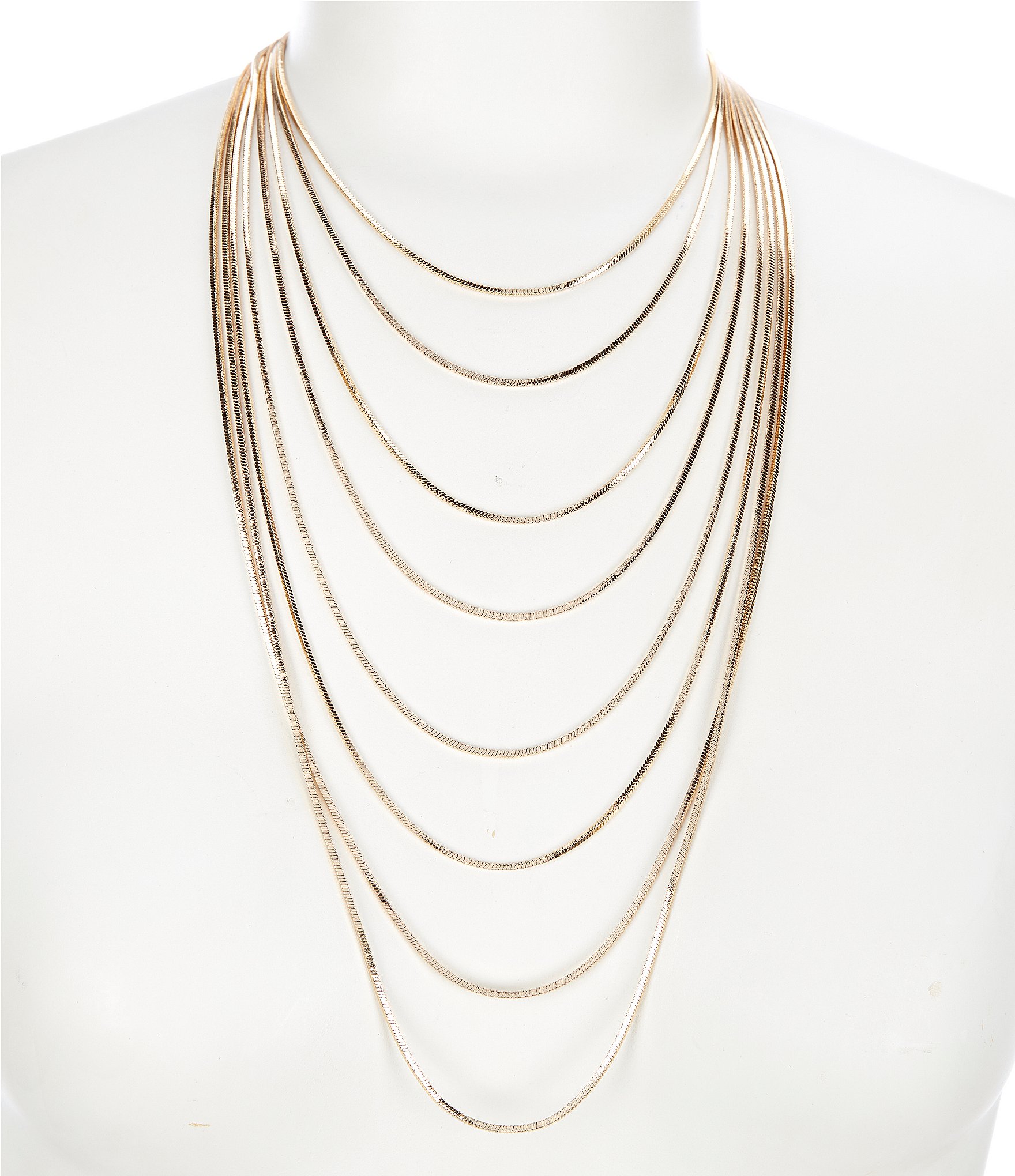 Gemma Layne Snake Chain Long Multi Strand Necklace - Gold