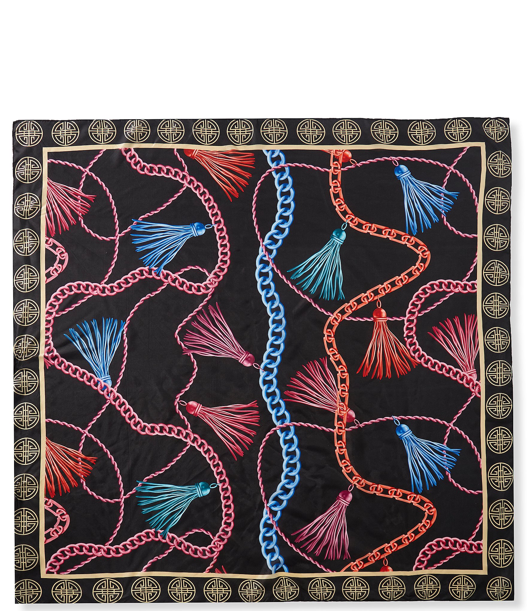 Gemma Layne Tassel Print Silk Square Scarf