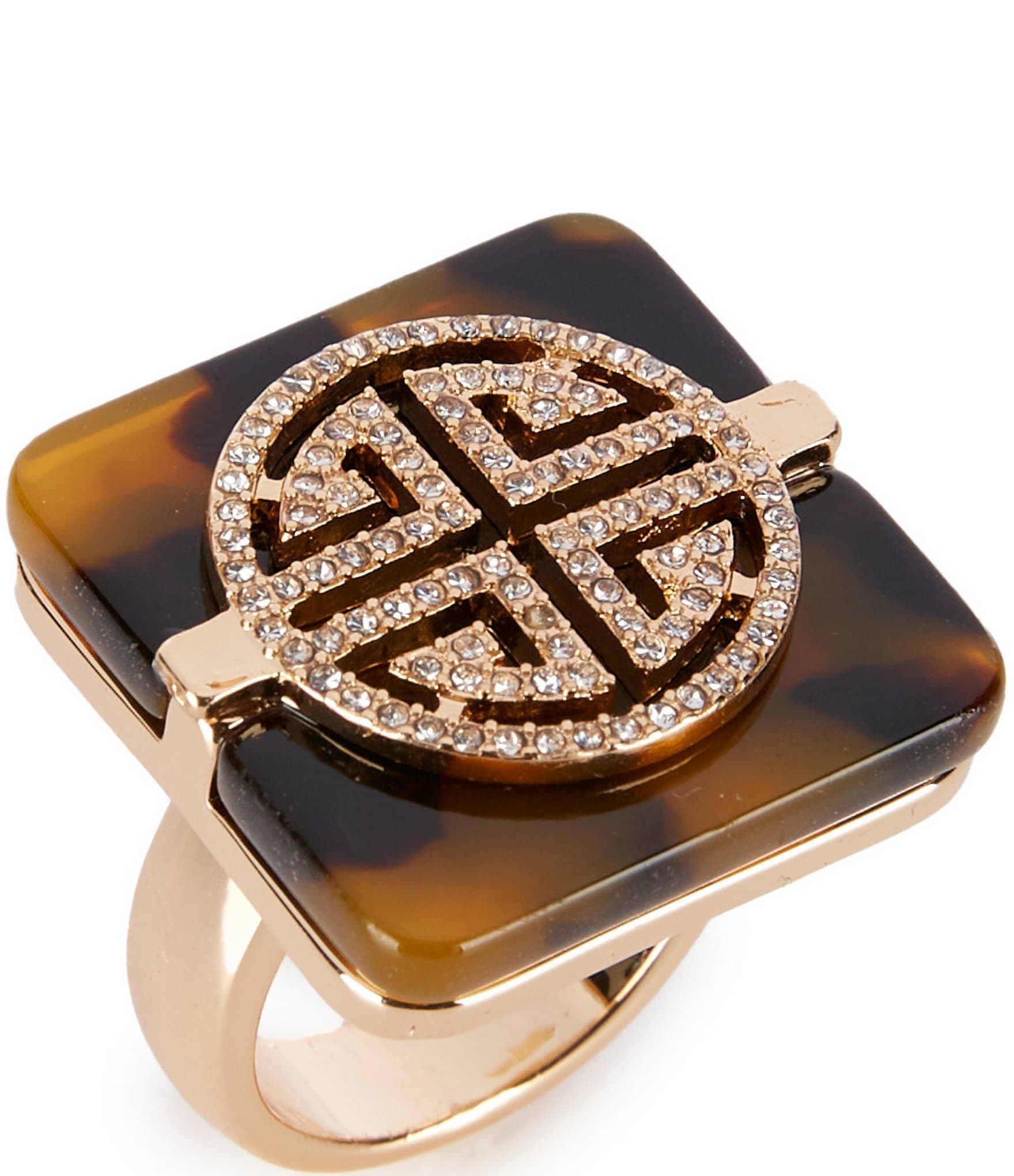 Gemma Layne Tortoise Geometric Rhinestone Pave Statement Ring