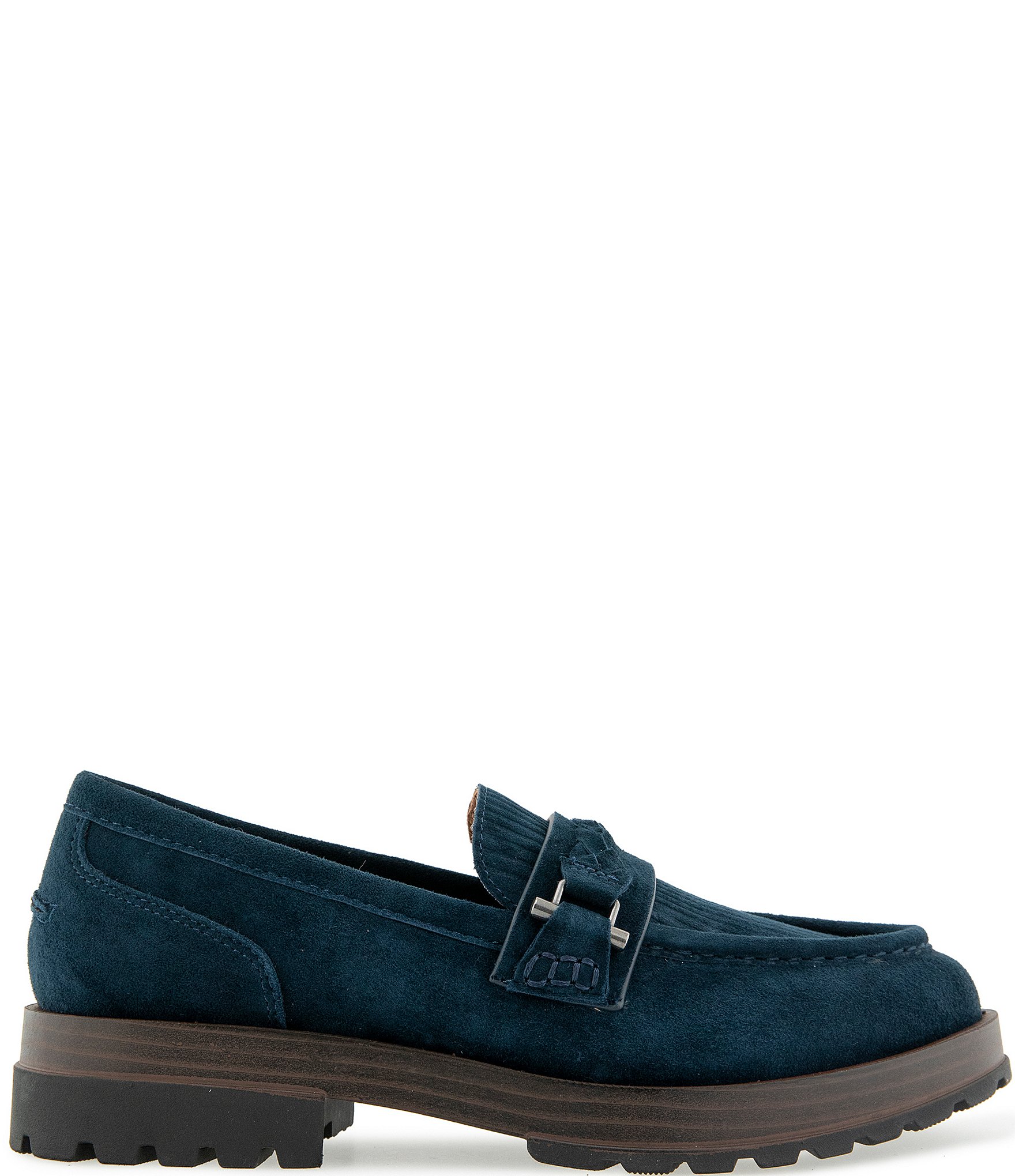 Gentle Souls Polly Suede Ribbed Vamp Braided Strap Lug Sole Loafers