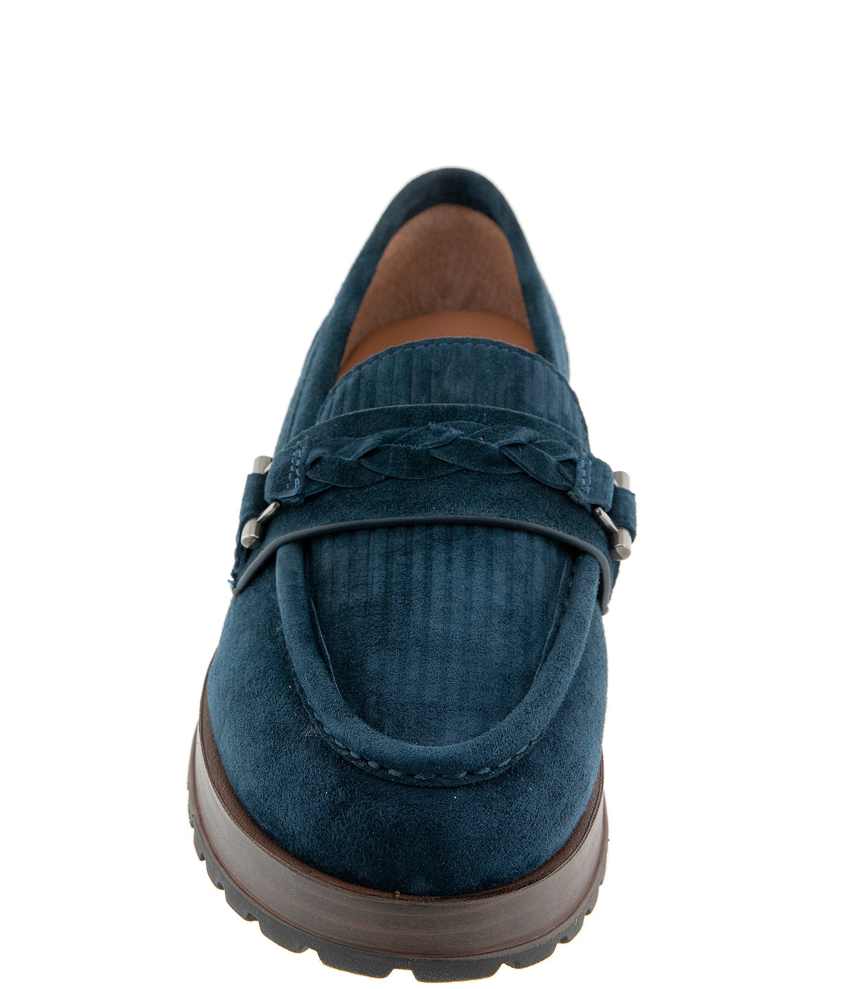 Gentle Souls Polly Suede Ribbed Vamp Braided Strap Lug Sole Loafers