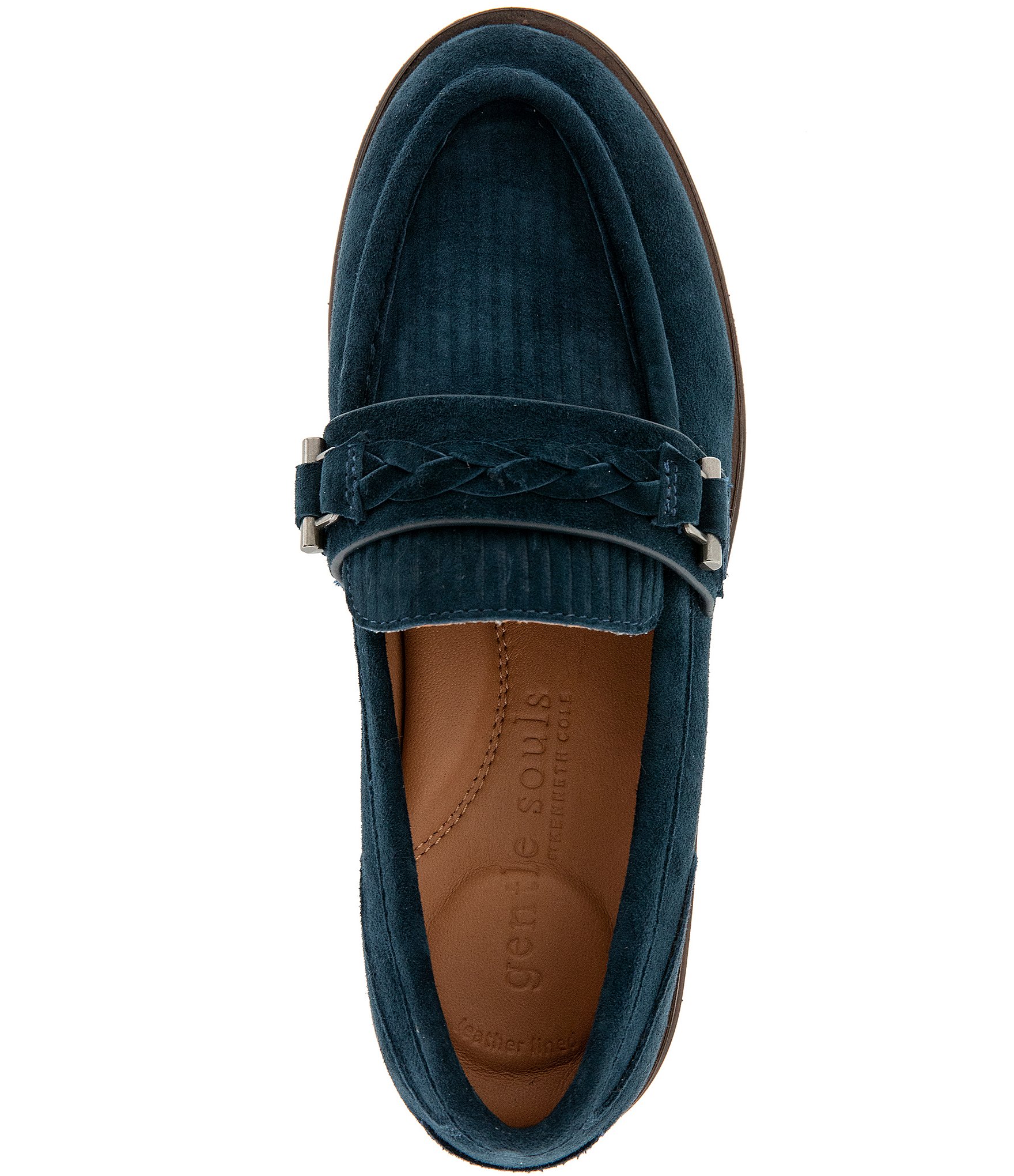 Gentle Souls Polly Suede Ribbed Vamp Braided Strap Lug Sole Loafers