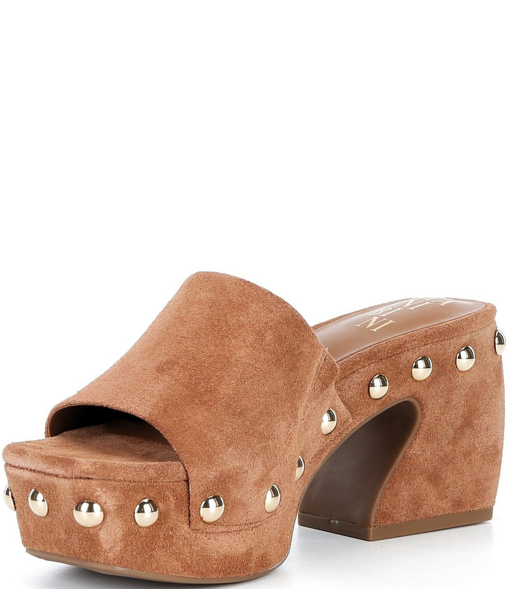 Gianni Bini Abbott Studded Suede Square Toe Platform Slide Sandals
