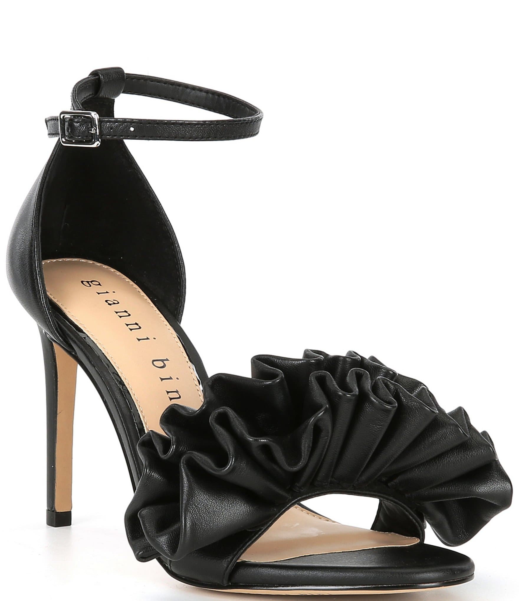 Black ruffle online sandals