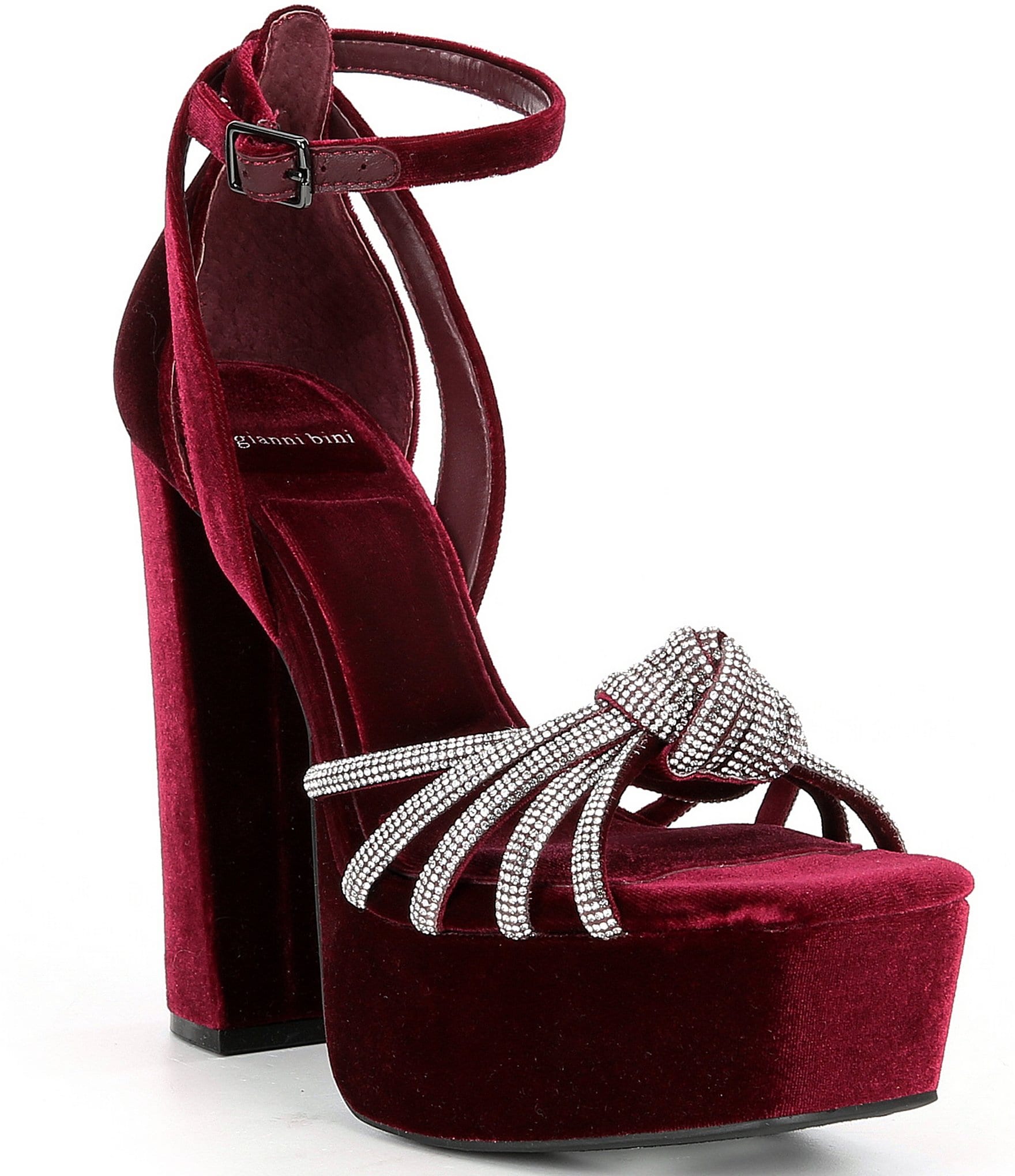 Gianni Bini Anissa Velvet Rhinestone Knot Platform Dress Sandals ...