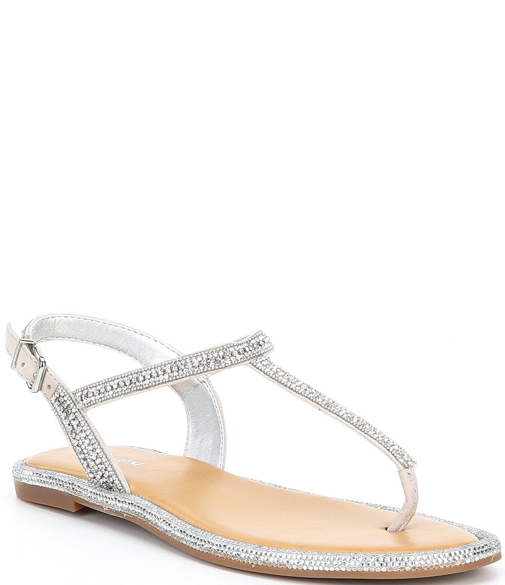 Unisa Silver T-strap Flat Sandals Pearls And Rhinestones Size 7 | eBay