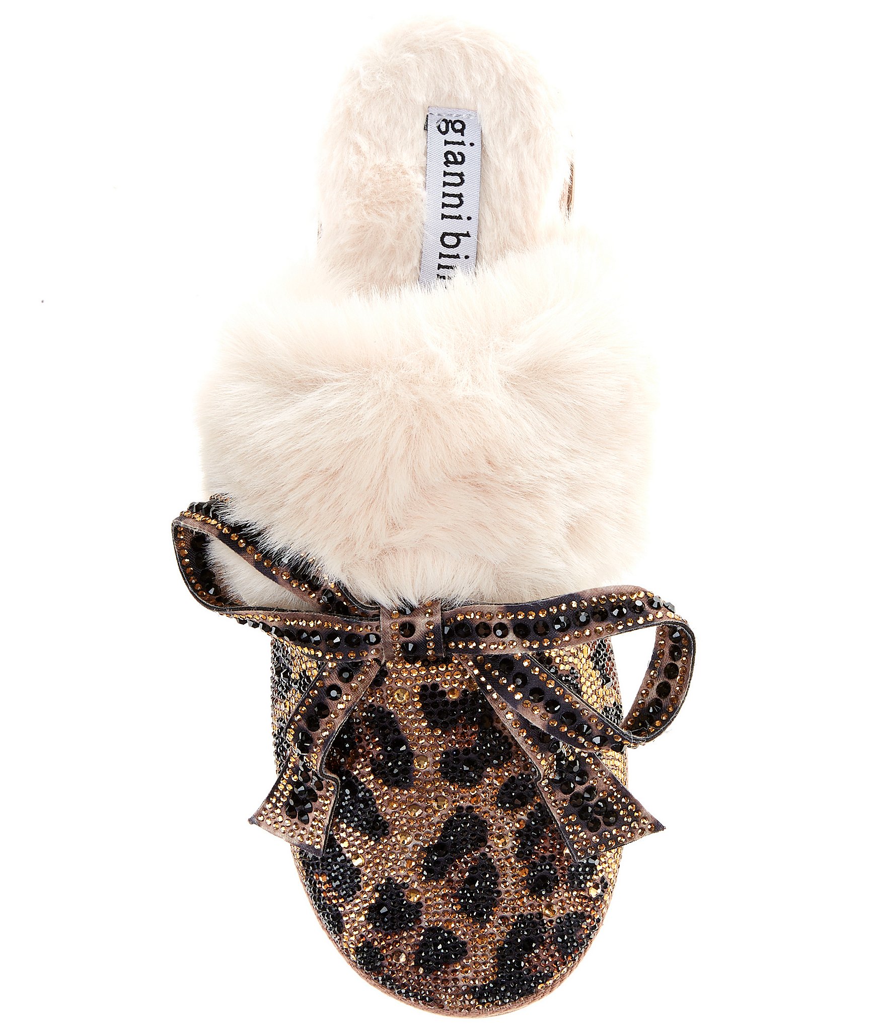 Gianni Bini Cheeree Leopard Embellished Rhinestone Bow Faux Fur Slippers