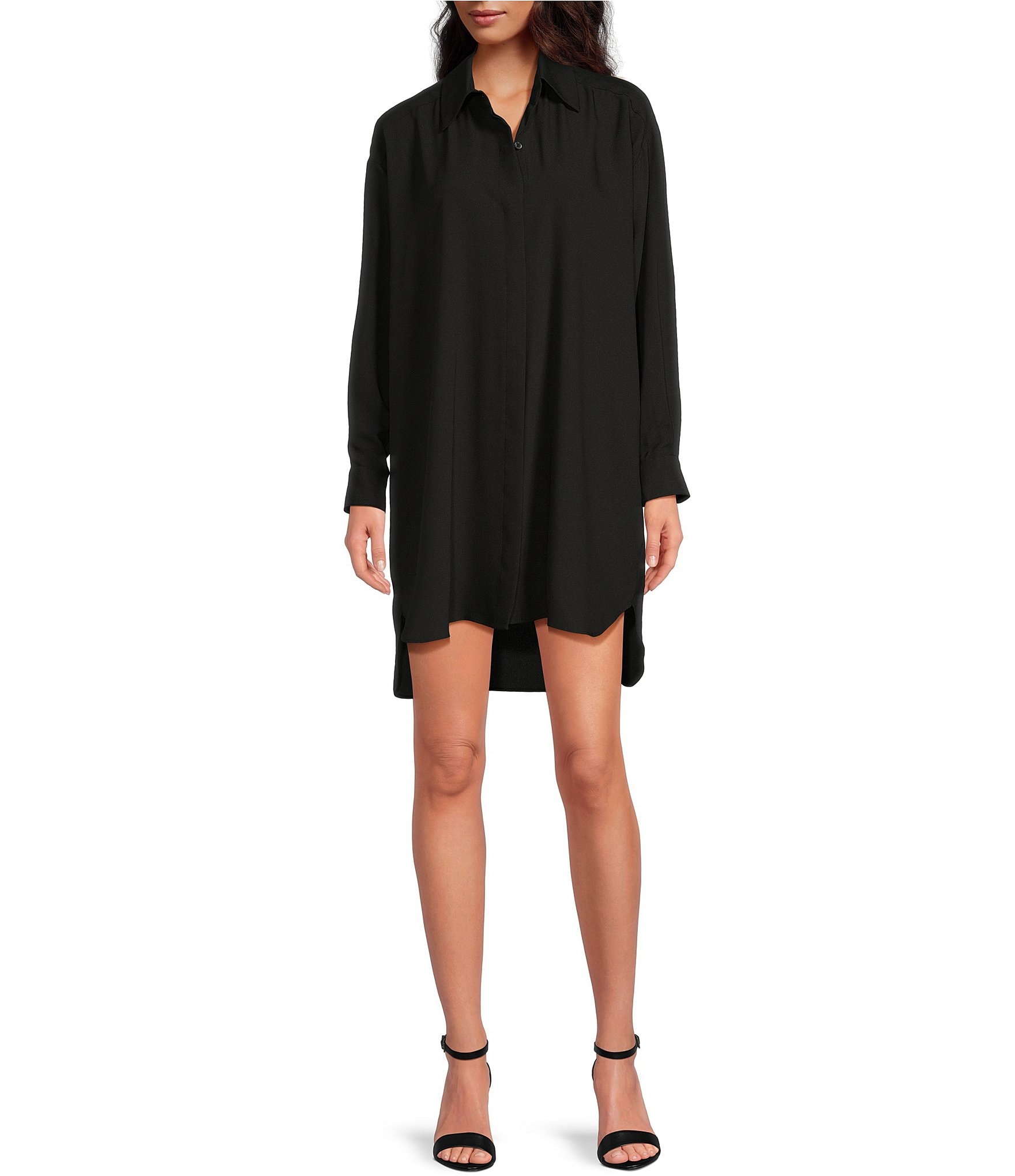 Gianni Bini Button Down Collar Long Sleeve Mini Shirt Dress | Dillard's