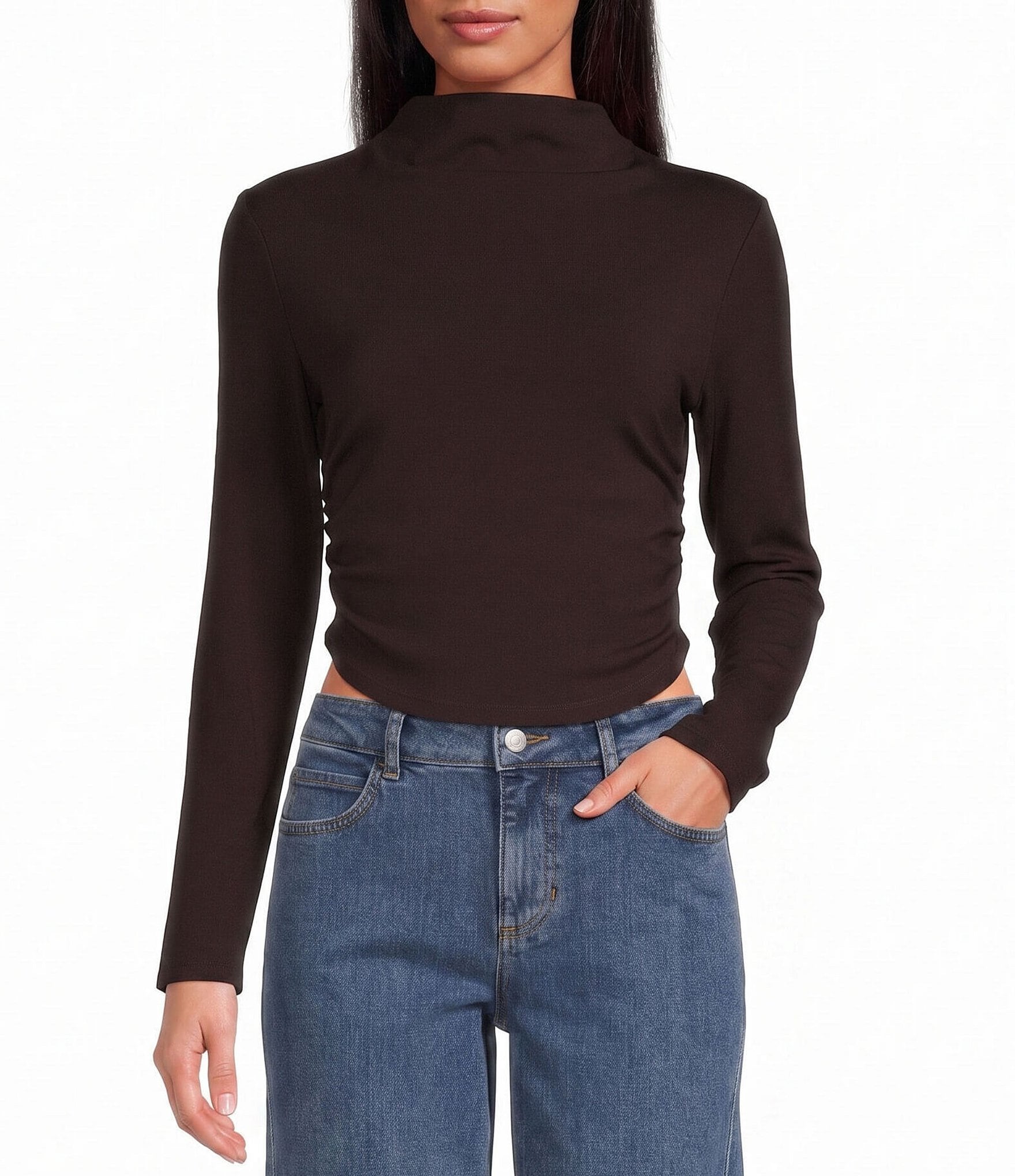 Gianni Bini Daily Long Sleeve Mock Neck Crop Top