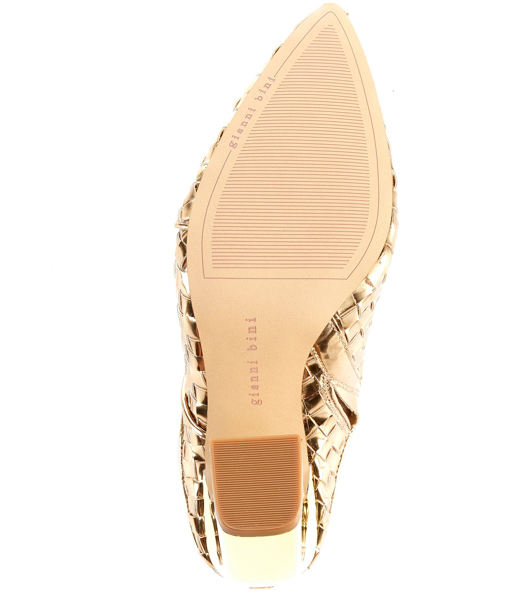 Gianni Bini Donovantwo Woven Pointed Toe Metallic Block Heel Mules