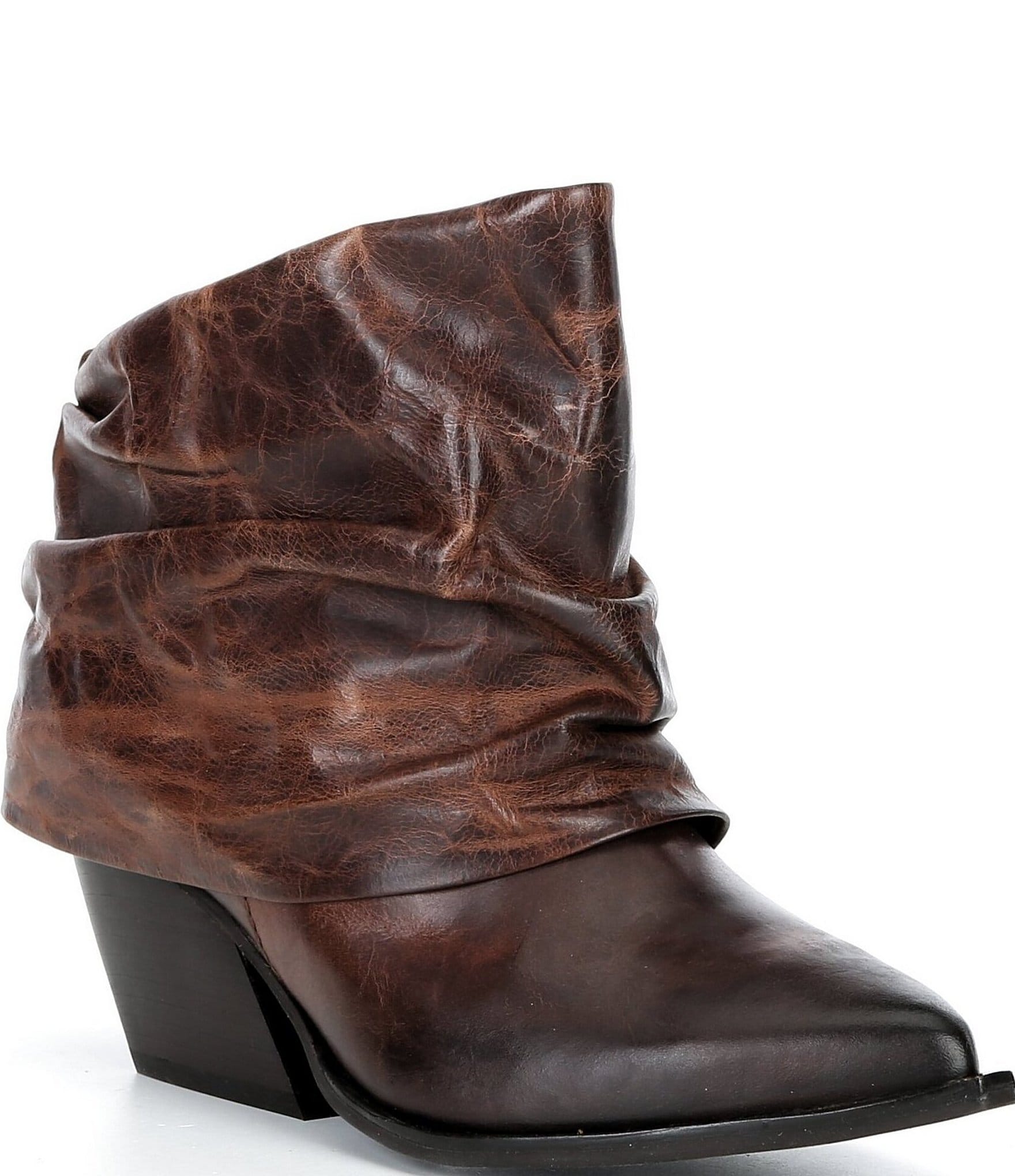 Gianni Bini Eller Distressed Leather Cuffed Block Heel Booties