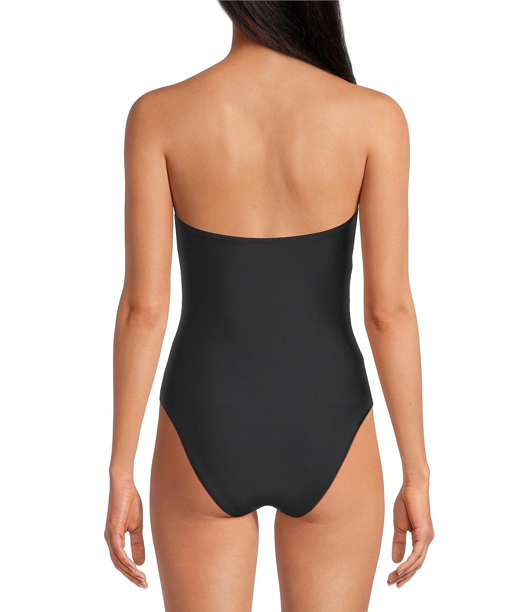 Gianni Bini Embroidered Detachable Strap Bandeau One Piece Swimsuit